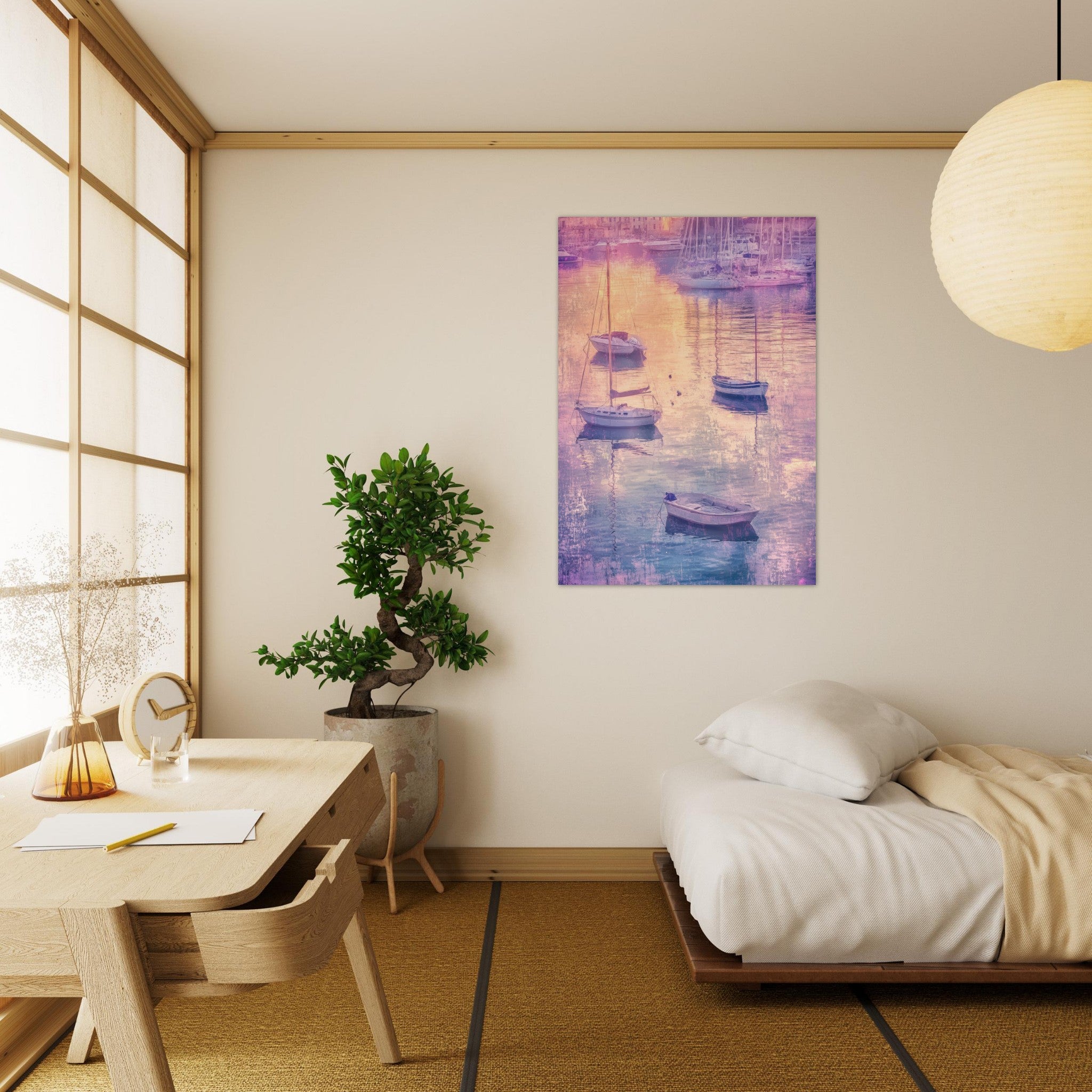 Aluminum Print Portrait - Boats at Dusk A harbor filled with gently rocky 3 - Shop Ai Art WebShop - Digital Art online Store