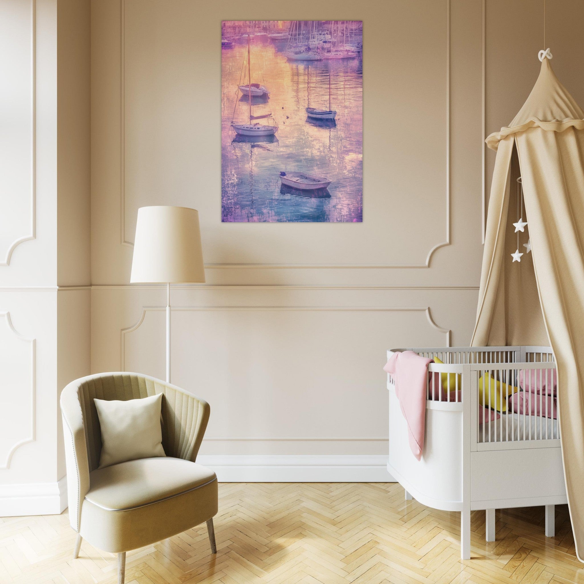 Aluminum Print Portrait - Boats at Dusk A harbor filled with gently rocky 3 - Shop Ai Art WebShop - Digital Art online Store