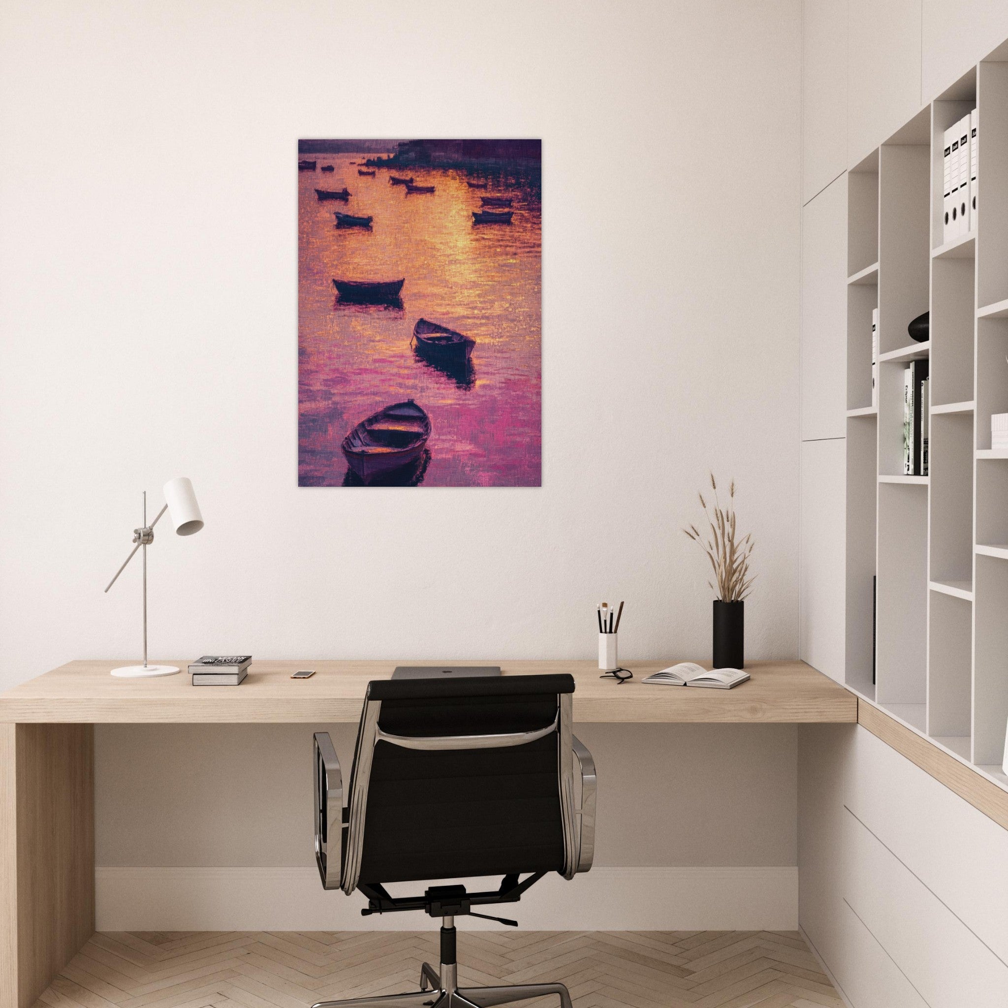 Aluminum Print Portrait - Boats at Dusk A harbor filled with gently rocky - Shop Ai Art WebShop - Digital Art online Store