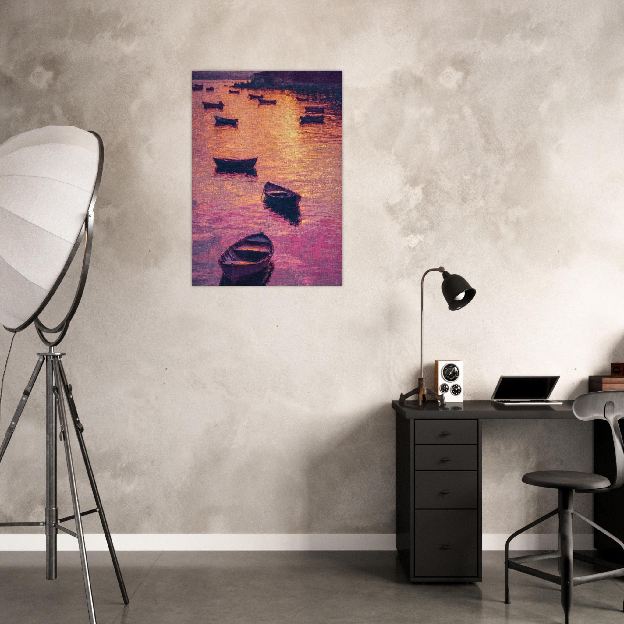 Aluminum Print Portrait - Boats at Dusk A harbor filled with gently rocky - Shop Ai Art WebShop - Digital Art online Store