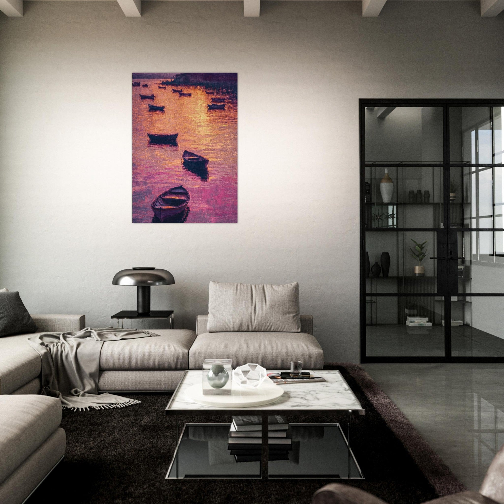 Aluminum Print Portrait - Boats at Dusk A harbor filled with gently rocky - Shop Ai Art WebShop - Digital Art online Store