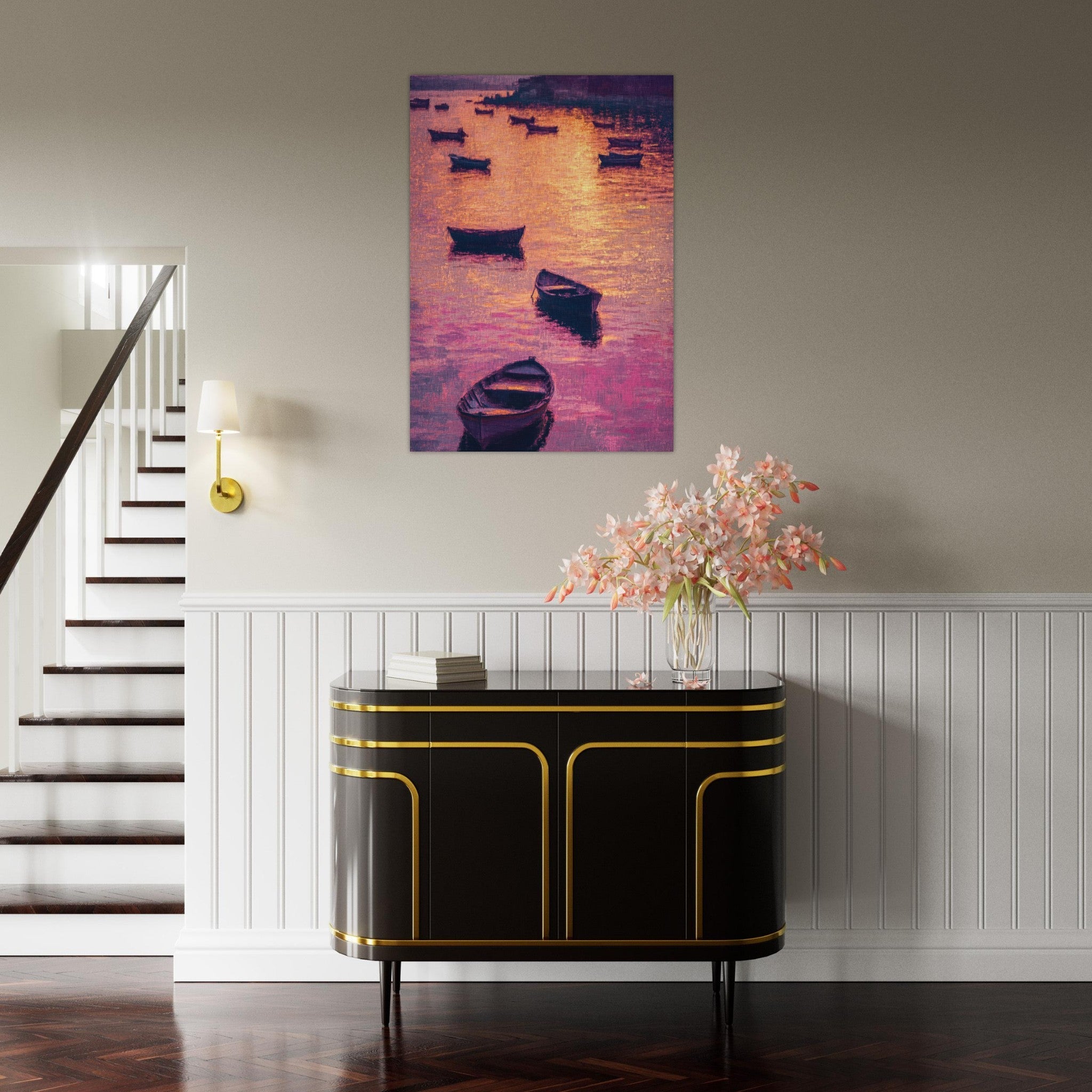 Aluminum Print Portrait - Boats at Dusk A harbor filled with gently rocky - Shop Ai Art WebShop - Digital Art online Store