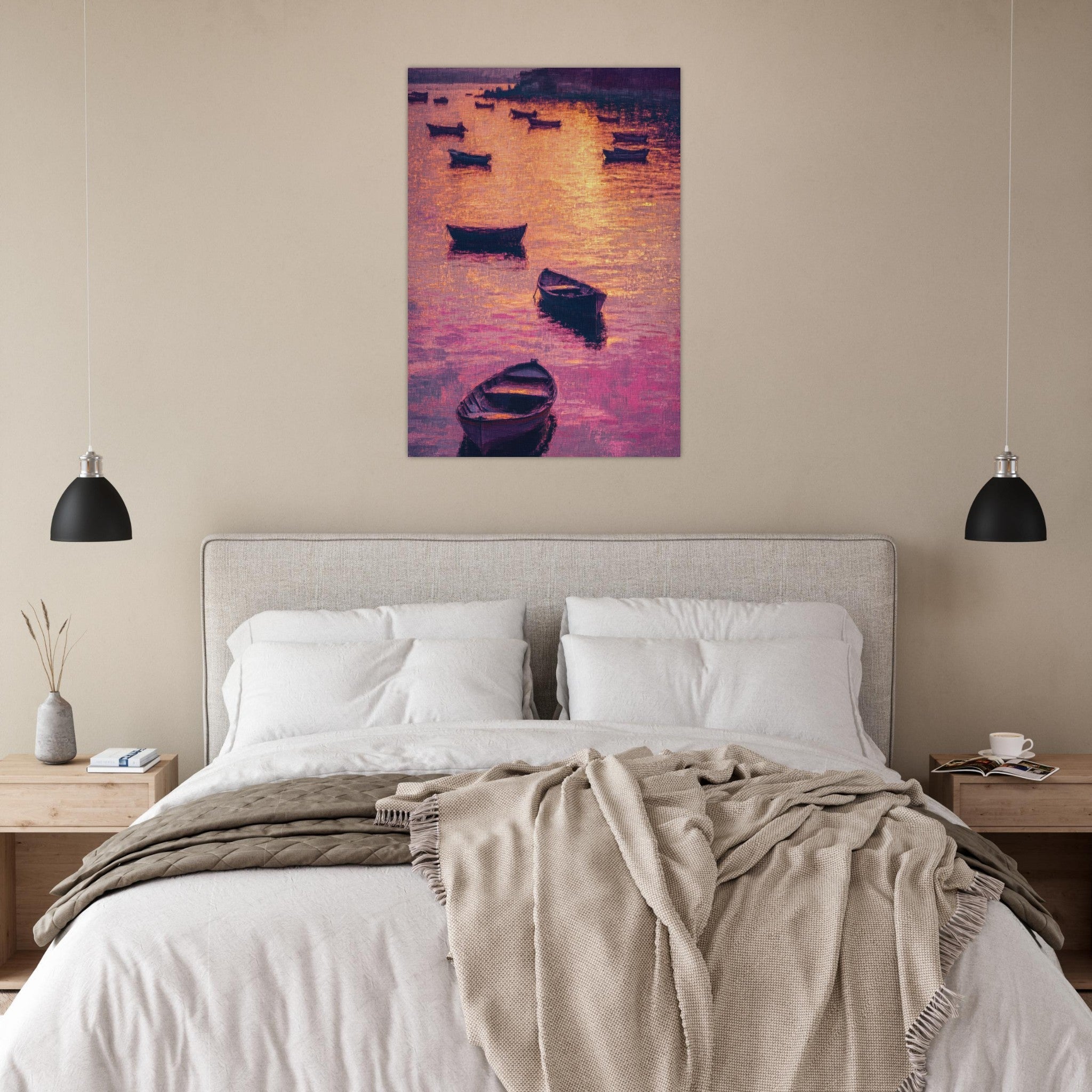 Aluminum Print Portrait - Boats at Dusk A harbor filled with gently rocky - Shop Ai Art WebShop - Digital Art online Store