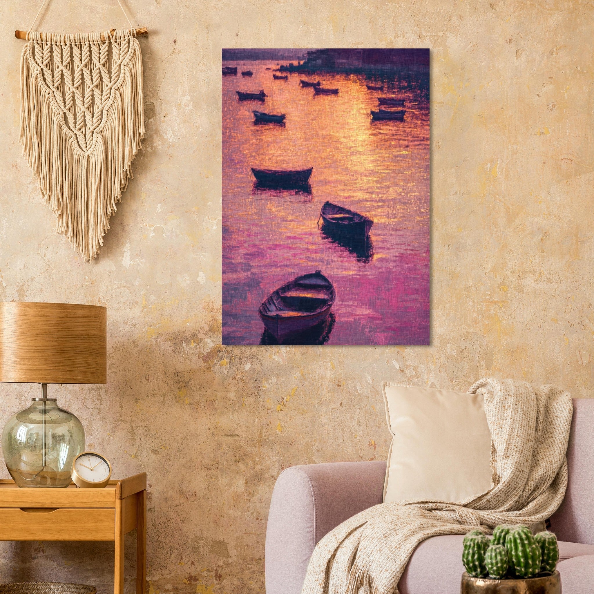 Aluminum Print Portrait - Boats at Dusk A harbor filled with gently rocky - Shop Ai Art WebShop - Digital Art online Store
