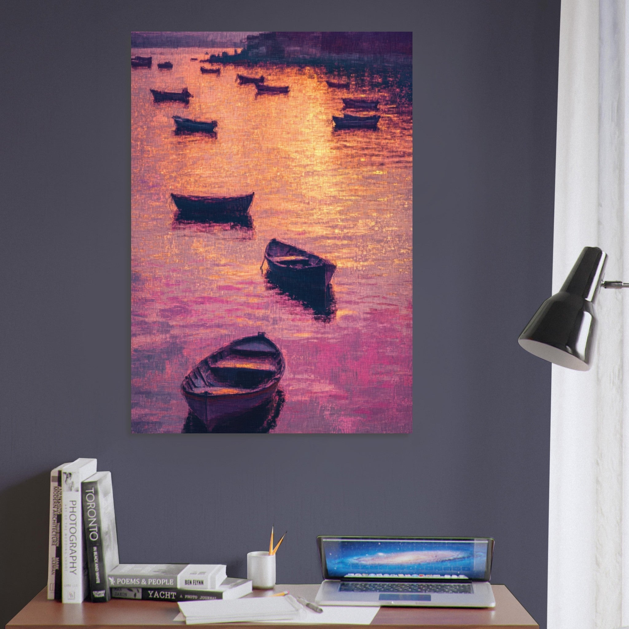 Aluminum Print Portrait - Boats at Dusk A harbor filled with gently rocky - Shop Ai Art WebShop - Digital Art online Store
