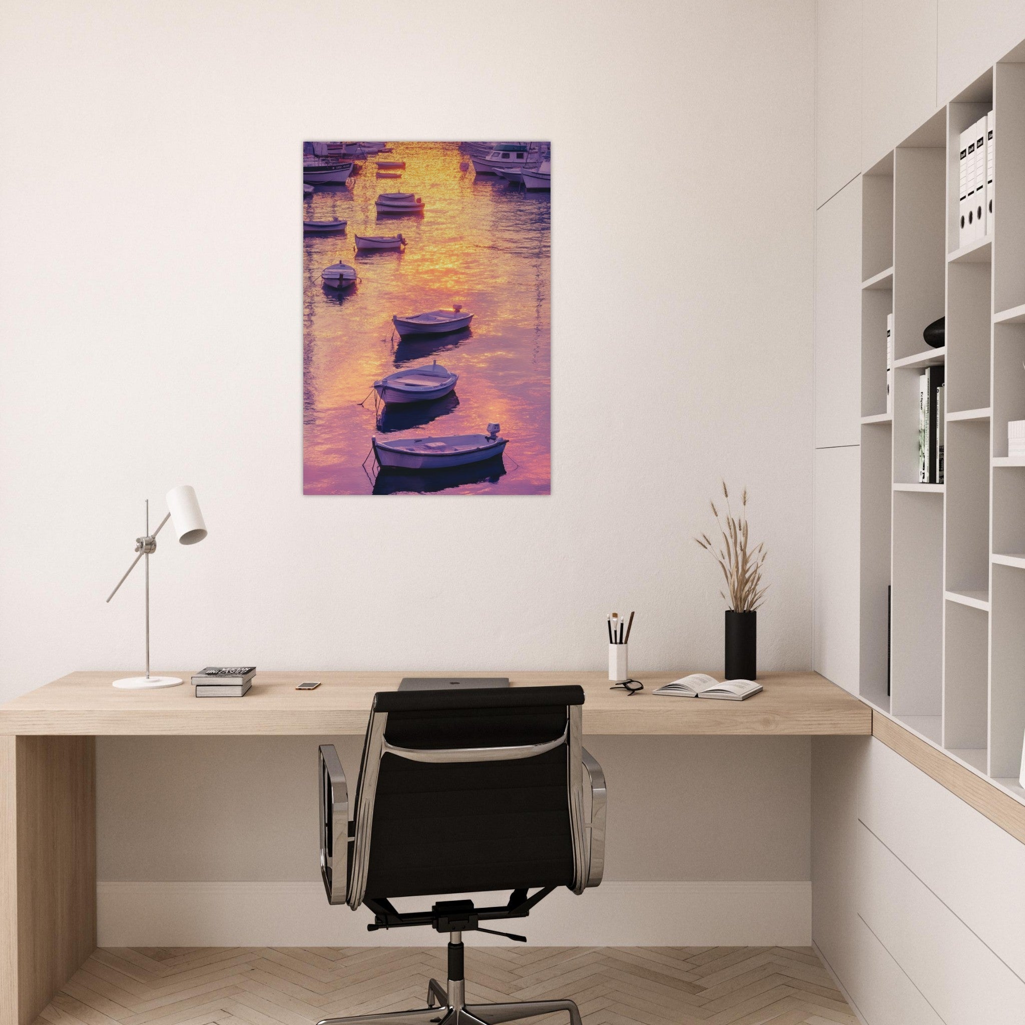 Aluminum Print Portrait - Boats at Dusk A harbor filled with gently rocky 4 - Shop Ai Art WebShop - Digital Art online Store