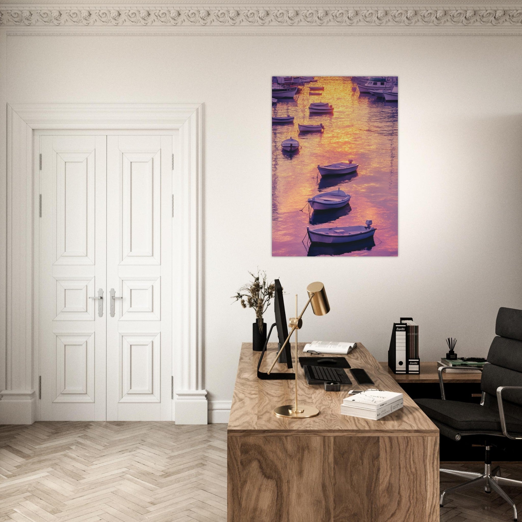 Aluminum Print Portrait - Boats at Dusk A harbor filled with gently rocky 4 - Shop Ai Art WebShop - Digital Art online Store