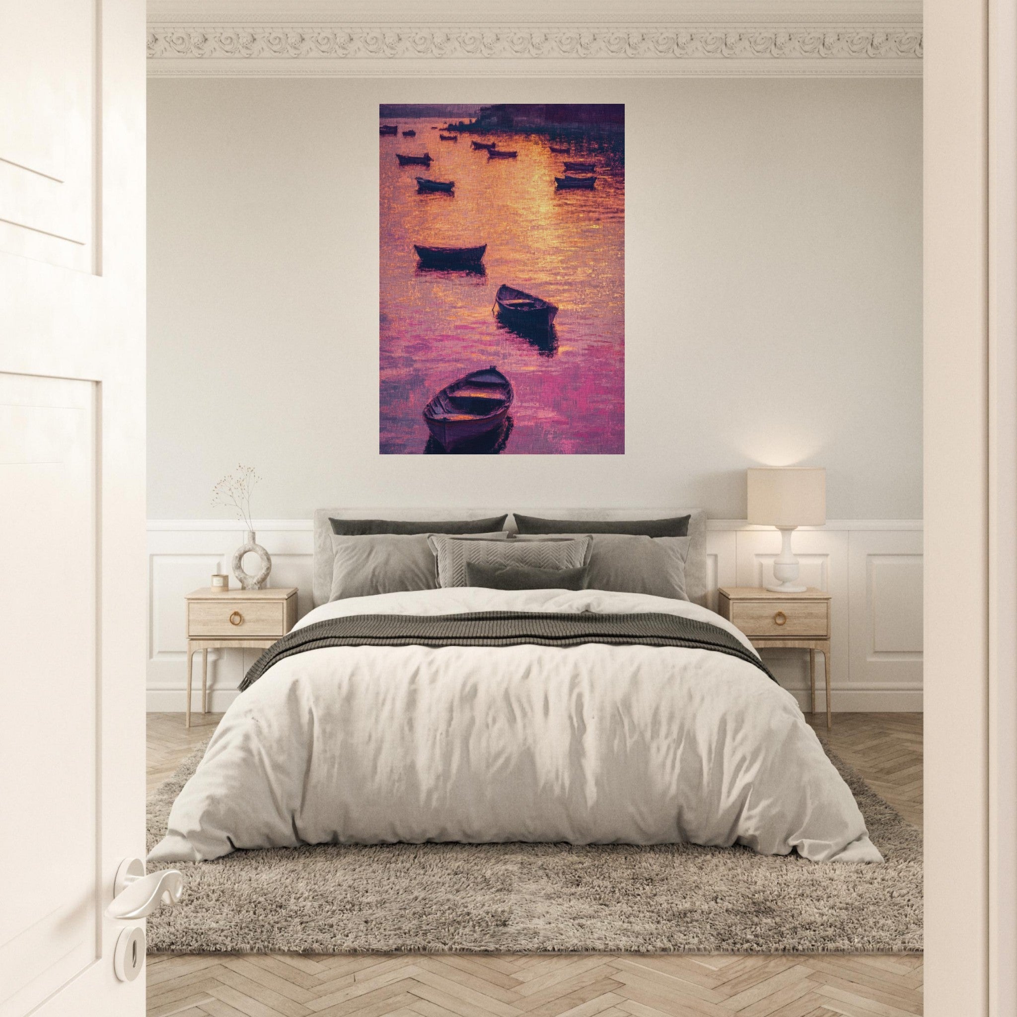 Aluminum Print Portrait - Boats at Dusk A harbor filled with gently rocky - Shop Ai Art WebShop - Digital Art online Store