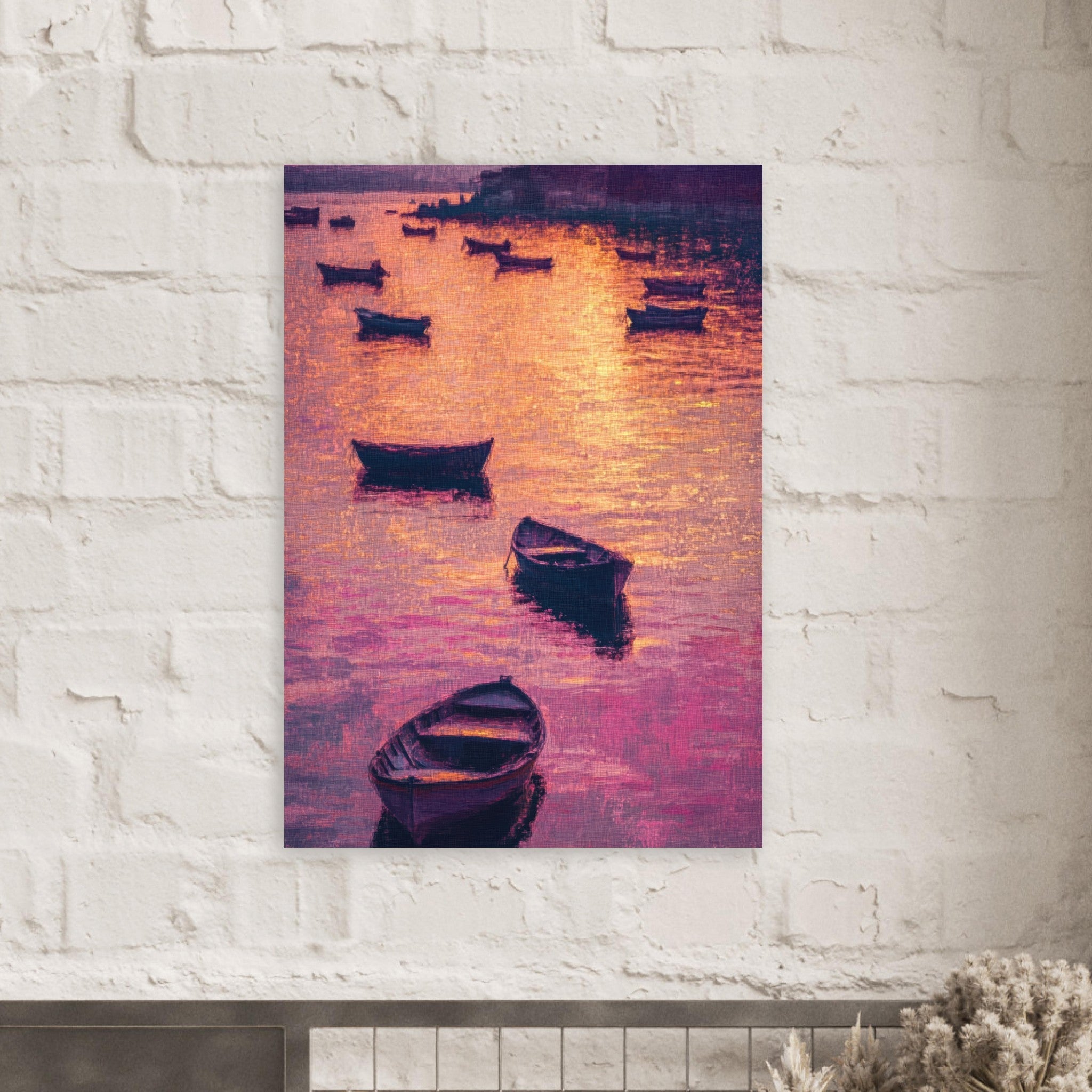 Aluminum Print Portrait - Boats at Dusk A harbor filled with gently rocky - Shop Ai Art WebShop - Digital Art online Store