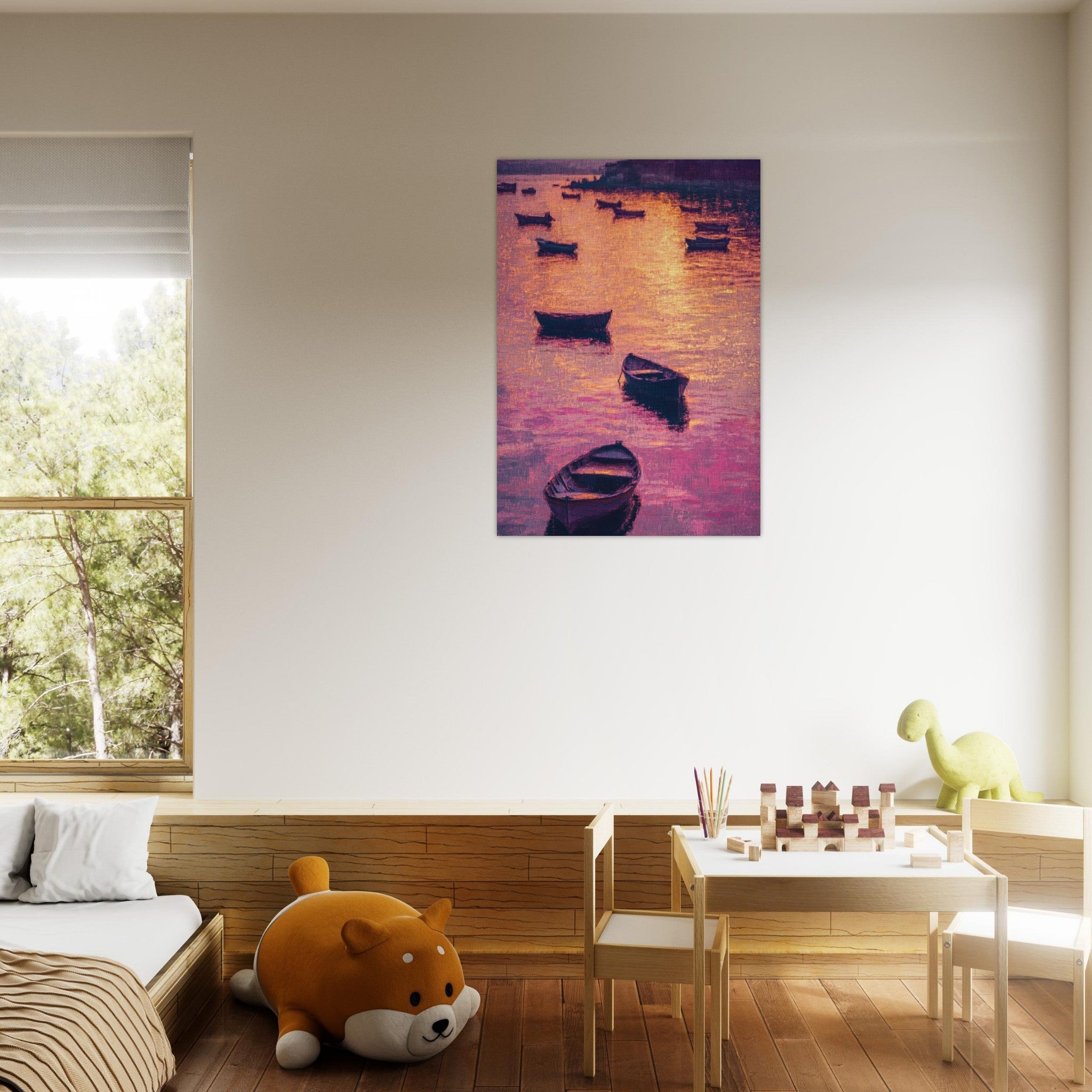 Aluminum Print Portrait - Boats at Dusk A harbor filled with gently rocky - Shop Ai Art WebShop - Digital Art online Store