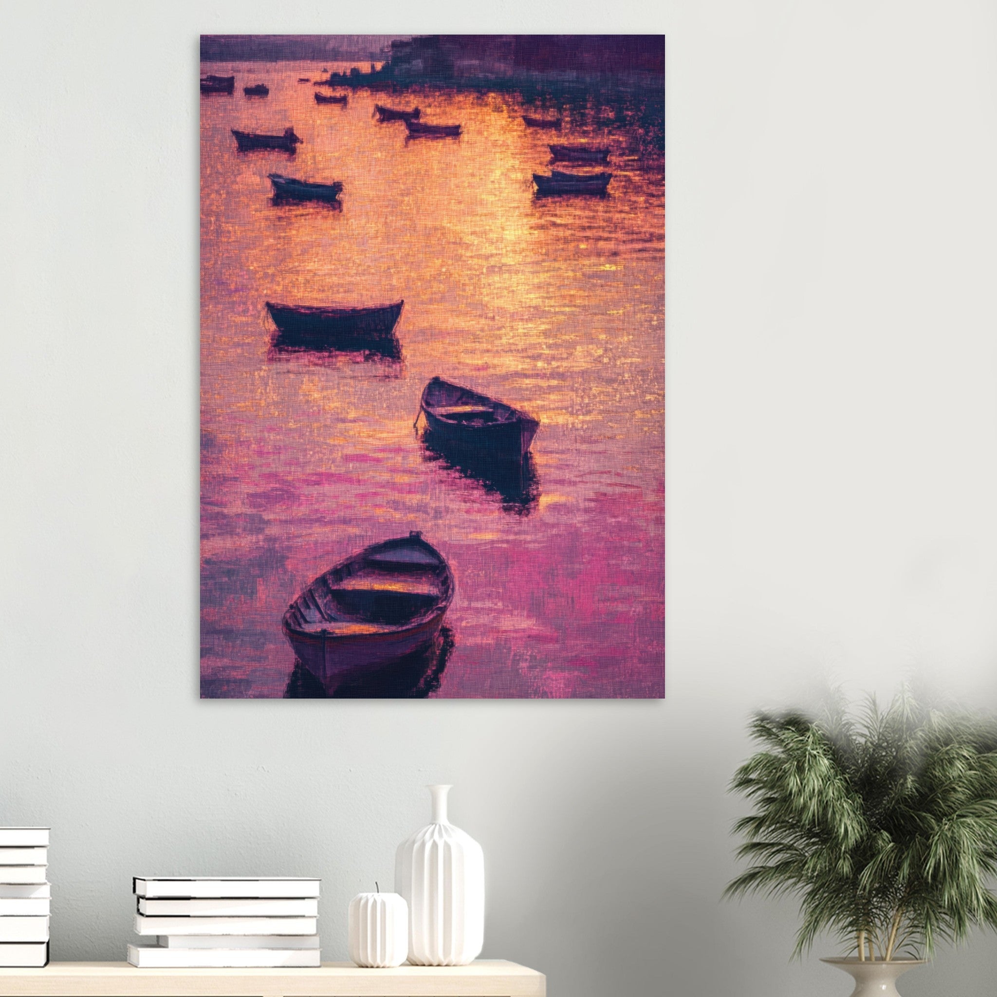 Aluminum Print Portrait - Boats at Dusk A harbor filled with gently rocky - Shop Ai Art WebShop - Digital Art online Store