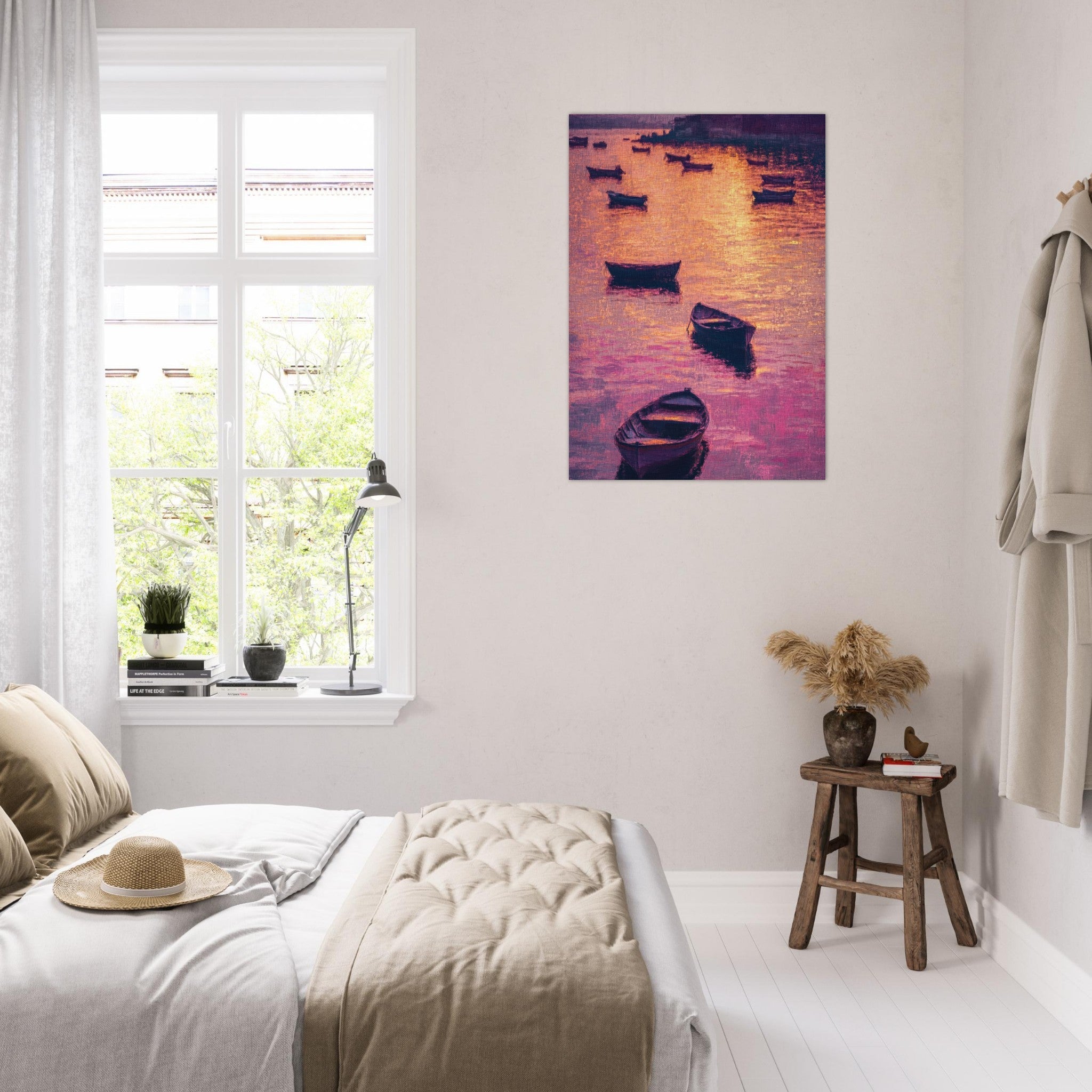 Aluminum Print Portrait - Boats at Dusk A harbor filled with gently rocky - Shop Ai Art WebShop - Digital Art online Store