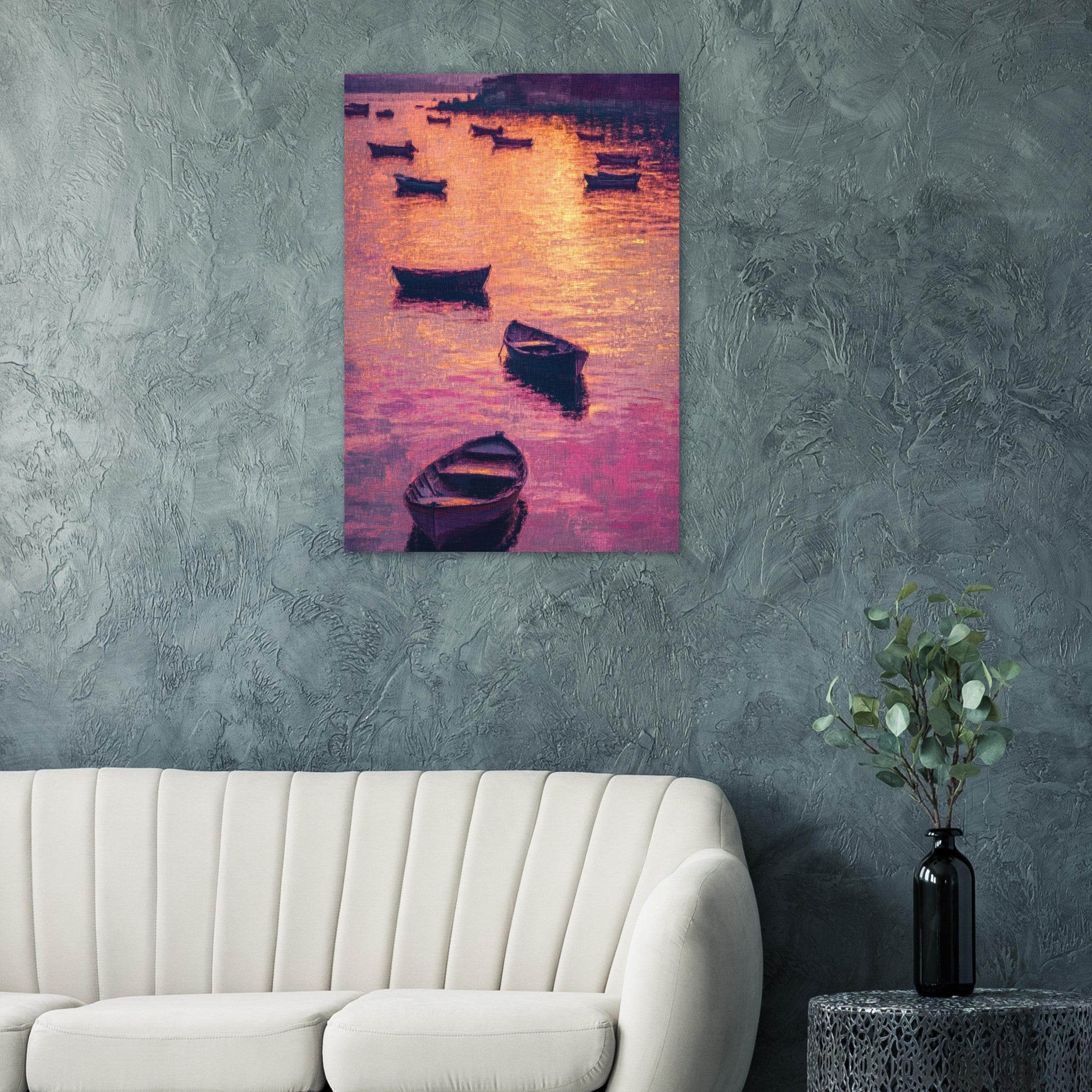 Aluminum Print Portrait - Boats at Dusk A harbor filled with gently rocky - Shop Ai Art WebShop - Digital Art online Store