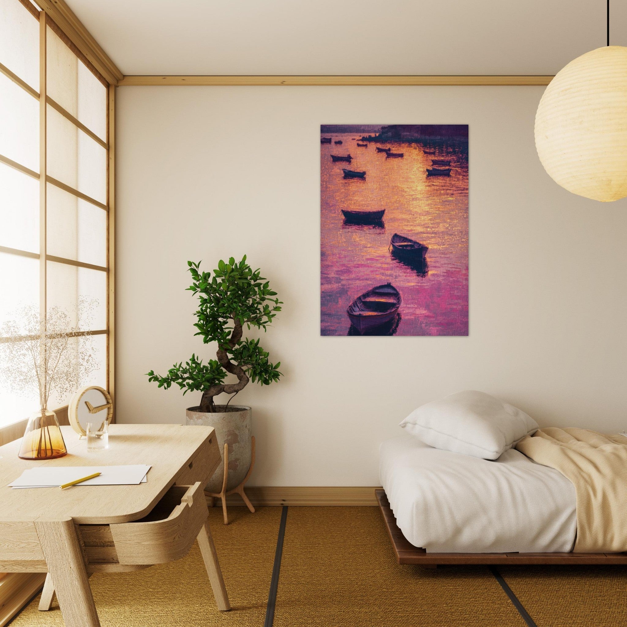 Aluminum Print Portrait - Boats at Dusk A harbor filled with gently rocky - Shop Ai Art WebShop - Digital Art online Store