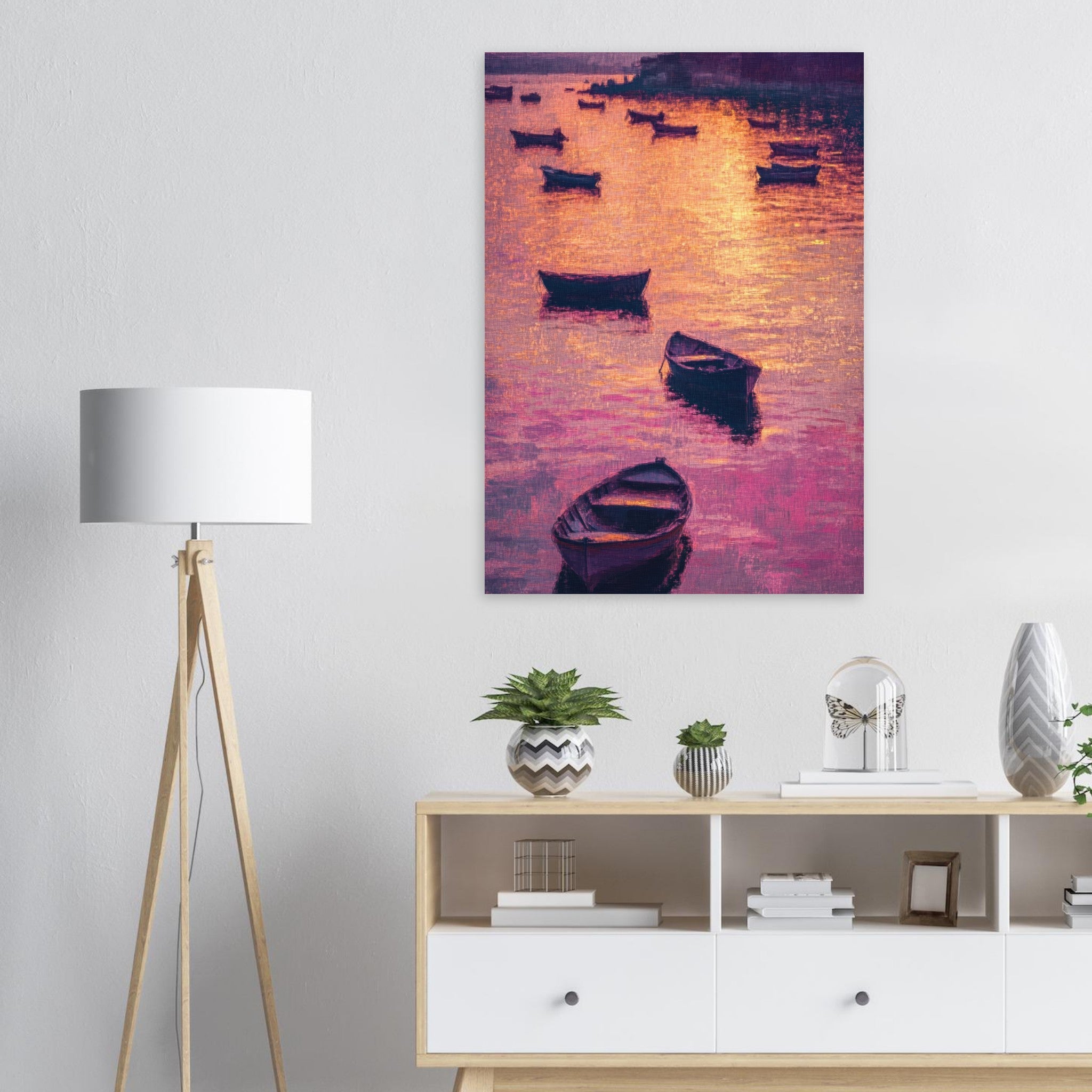 Aluminum Print Portrait - Boats at Dusk A harbor filled with gently rocky - Shop Ai Art WebShop - Digital Art online Store