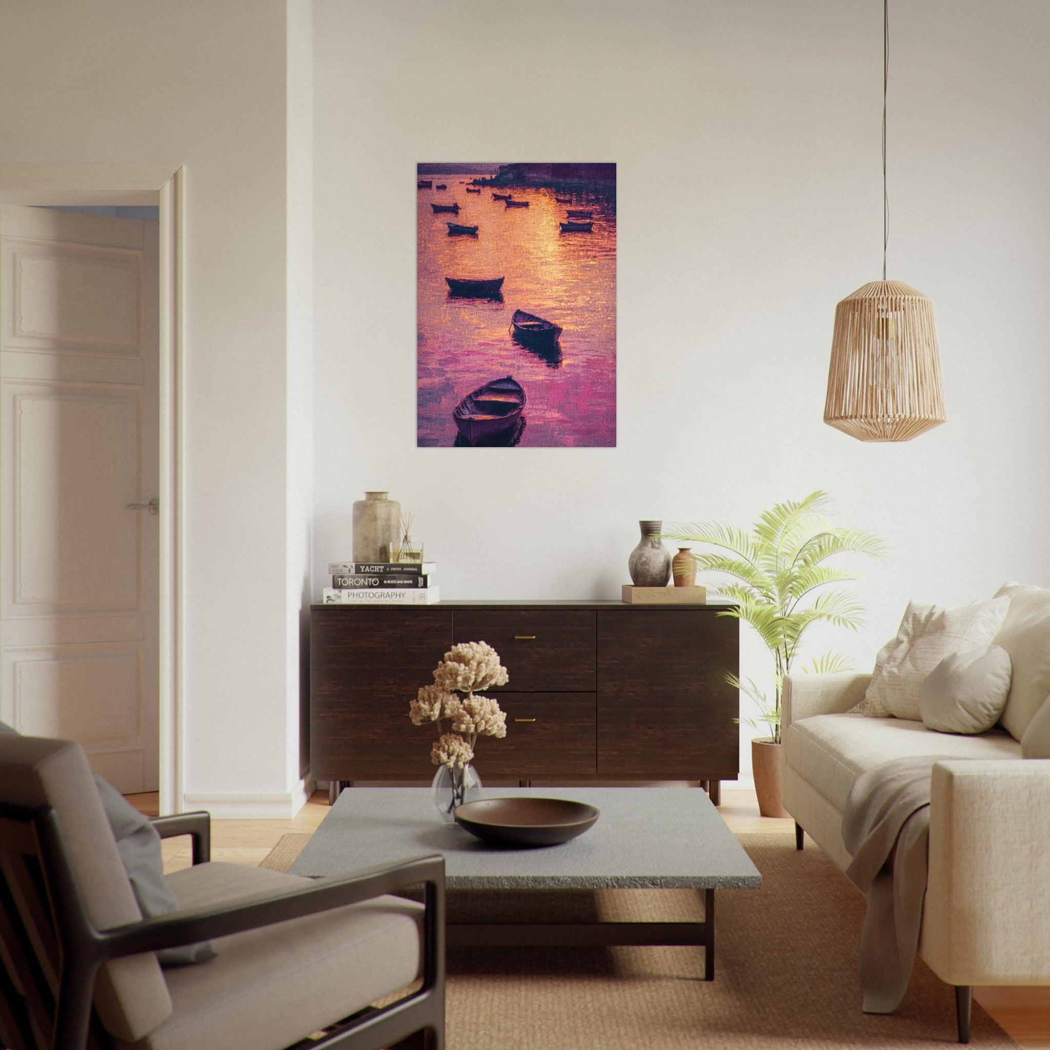 Aluminum Print Portrait - Boats at Dusk A harbor filled with gently rocky - Shop Ai Art WebShop - Digital Art online Store