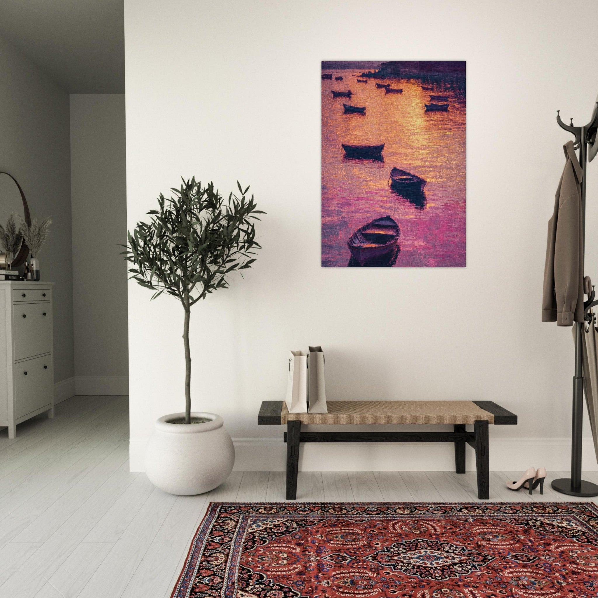 Aluminum Print Portrait - Boats at Dusk A harbor filled with gently rocky - Shop Ai Art WebShop - Digital Art online Store
