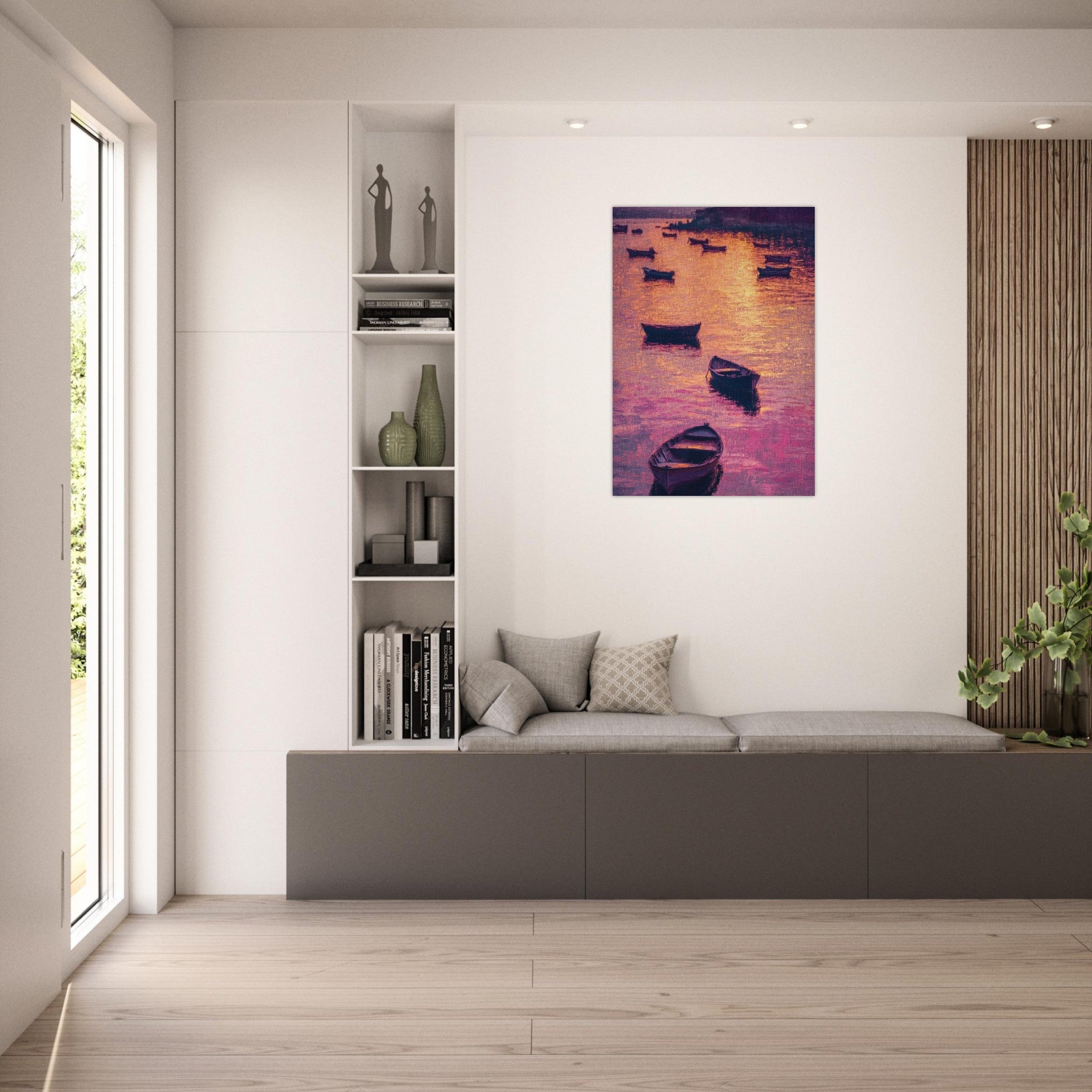 Aluminum Print Portrait - Boats at Dusk A harbor filled with gently rocky - Shop Ai Art WebShop - Digital Art online Store