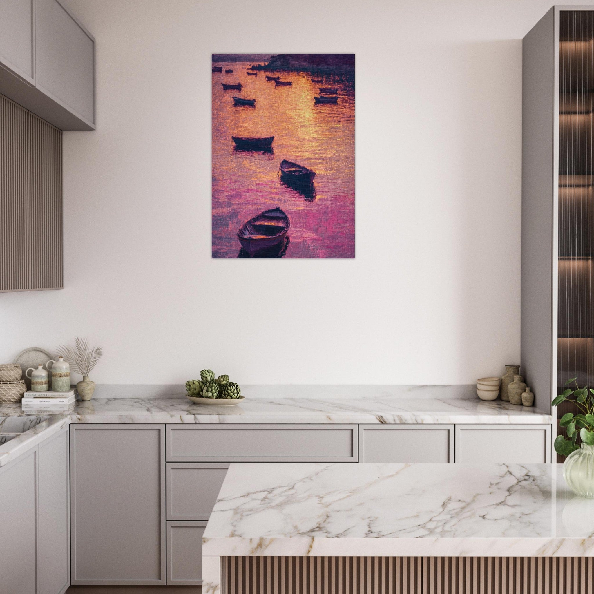 Aluminum Print Portrait - Boats at Dusk A harbor filled with gently rocky - Shop Ai Art WebShop - Digital Art online Store