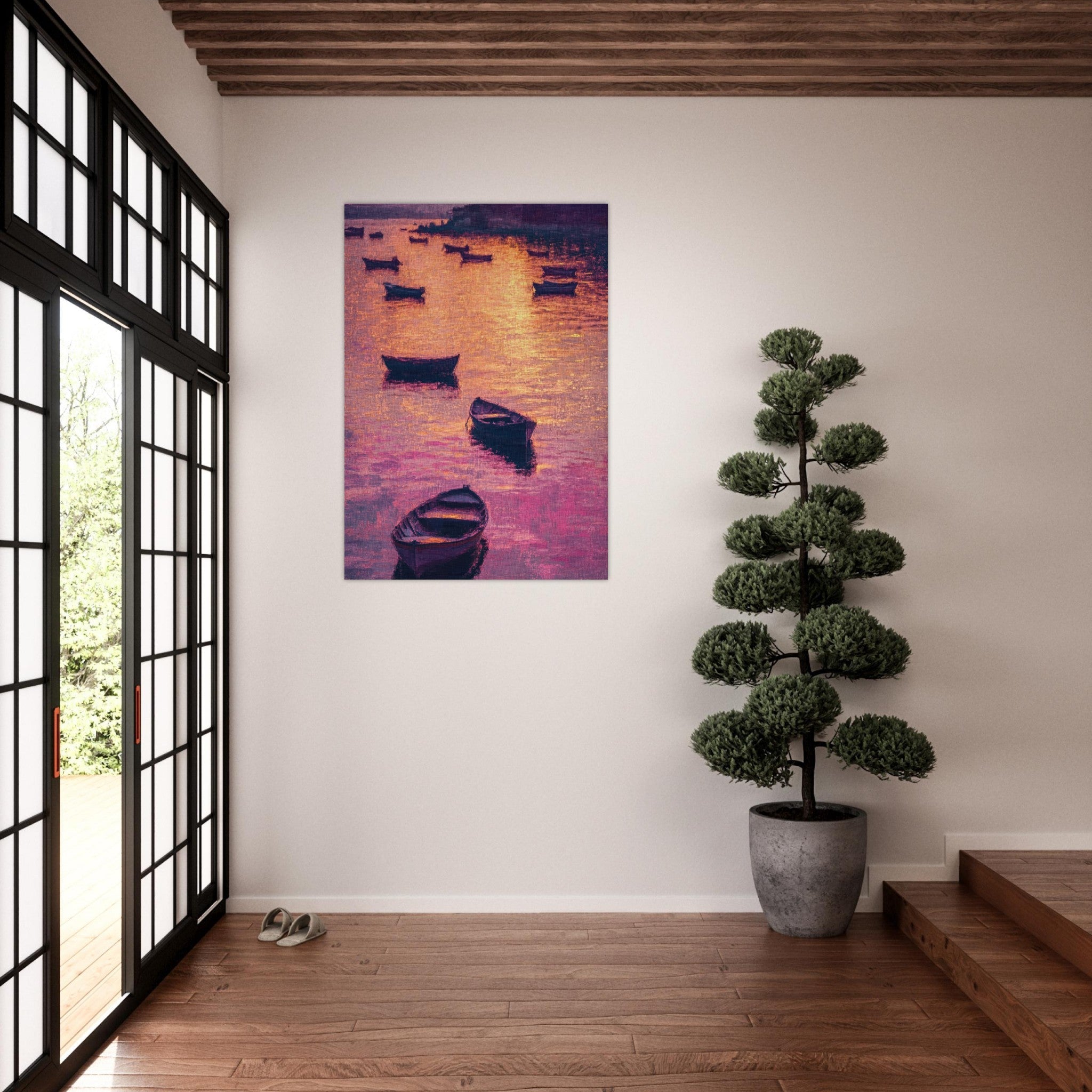 Aluminum Print Portrait - Boats at Dusk A harbor filled with gently rocky - Shop Ai Art WebShop - Digital Art online Store