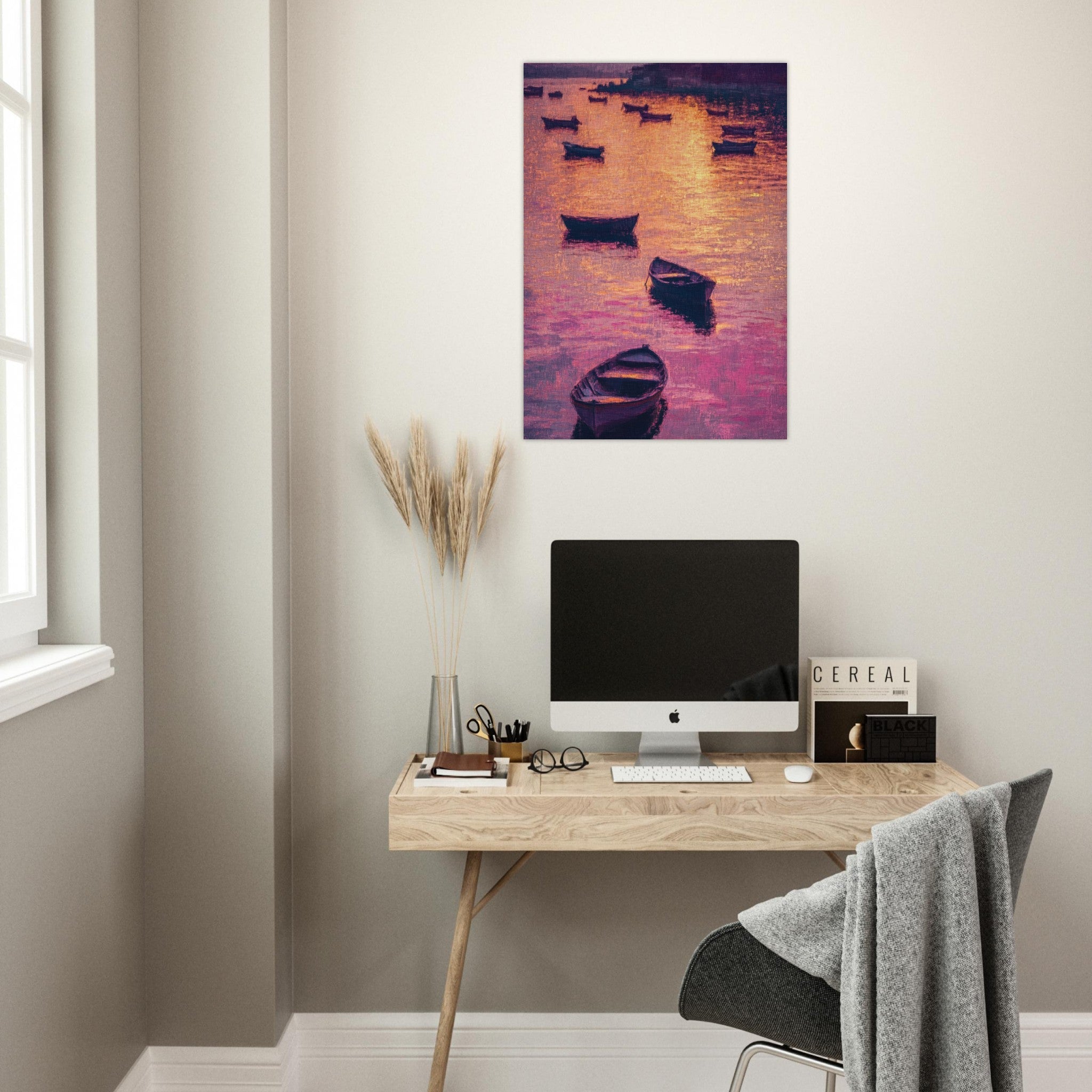 Aluminum Print Portrait - Boats at Dusk A harbor filled with gently rocky - Shop Ai Art WebShop - Digital Art online Store