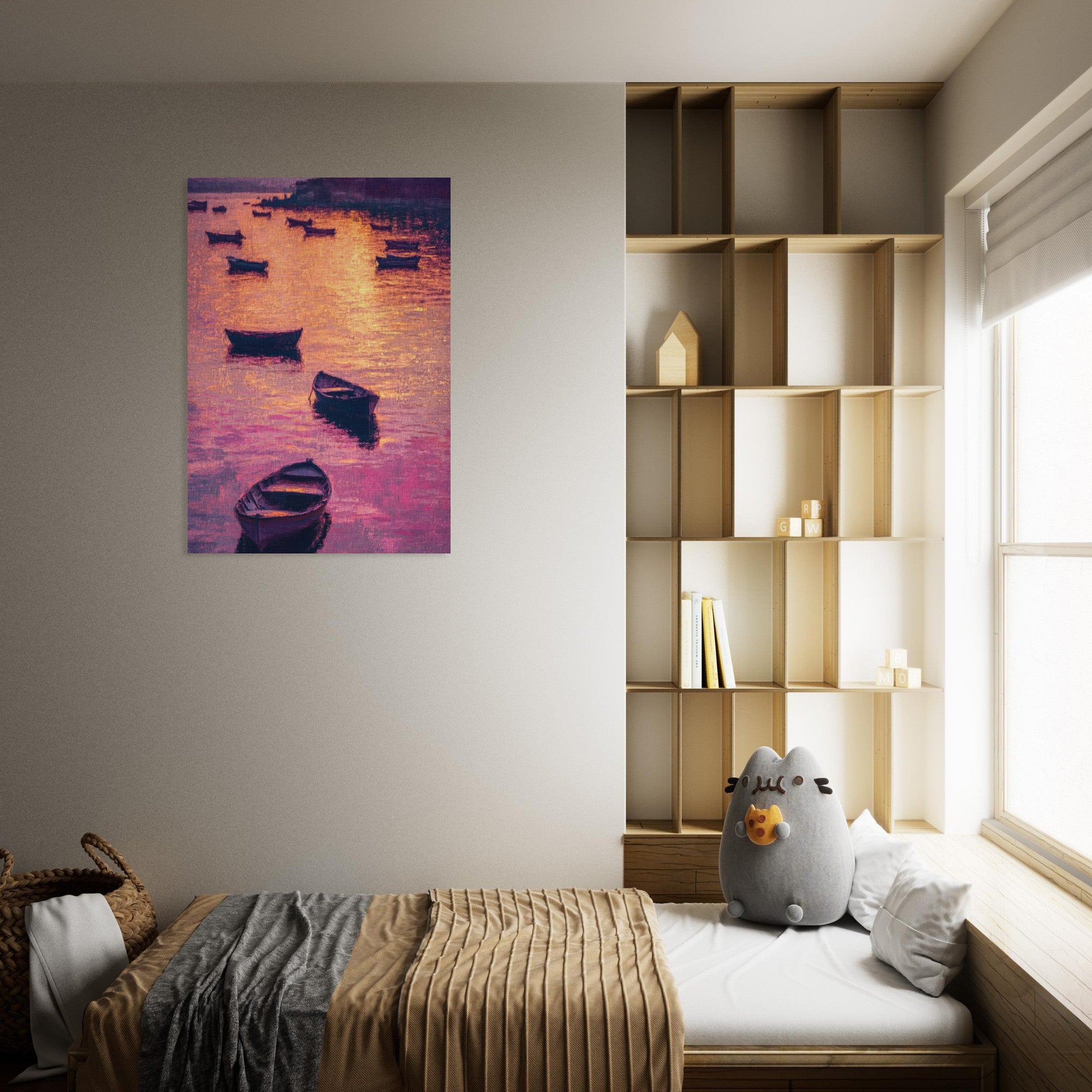 Aluminum Print Portrait - Boats at Dusk A harbor filled with gently rocky - Shop Ai Art WebShop - Digital Art online Store