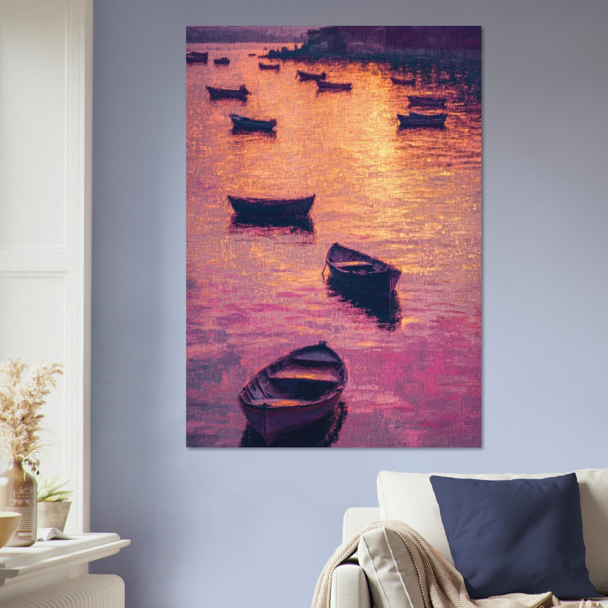 Aluminum Print Portrait - Boats at Dusk A harbor filled with gently rocky - Shop Ai Art WebShop - Digital Art online Store