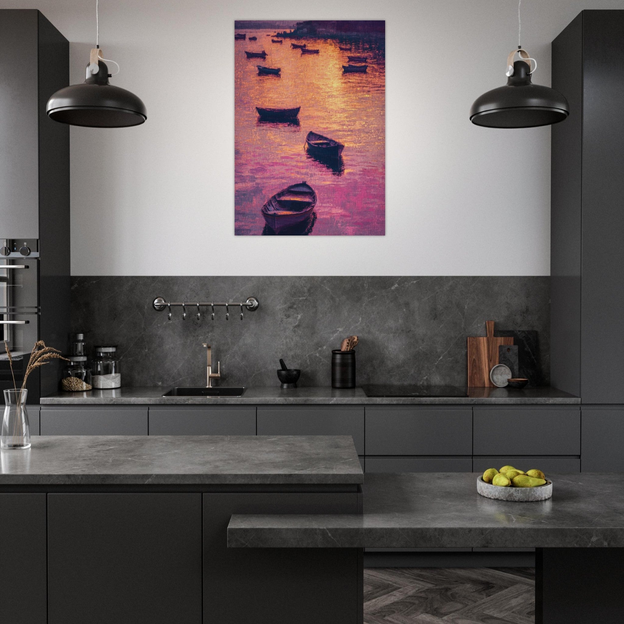 Aluminum Print Portrait - Boats at Dusk A harbor filled with gently rocky - Shop Ai Art WebShop - Digital Art online Store