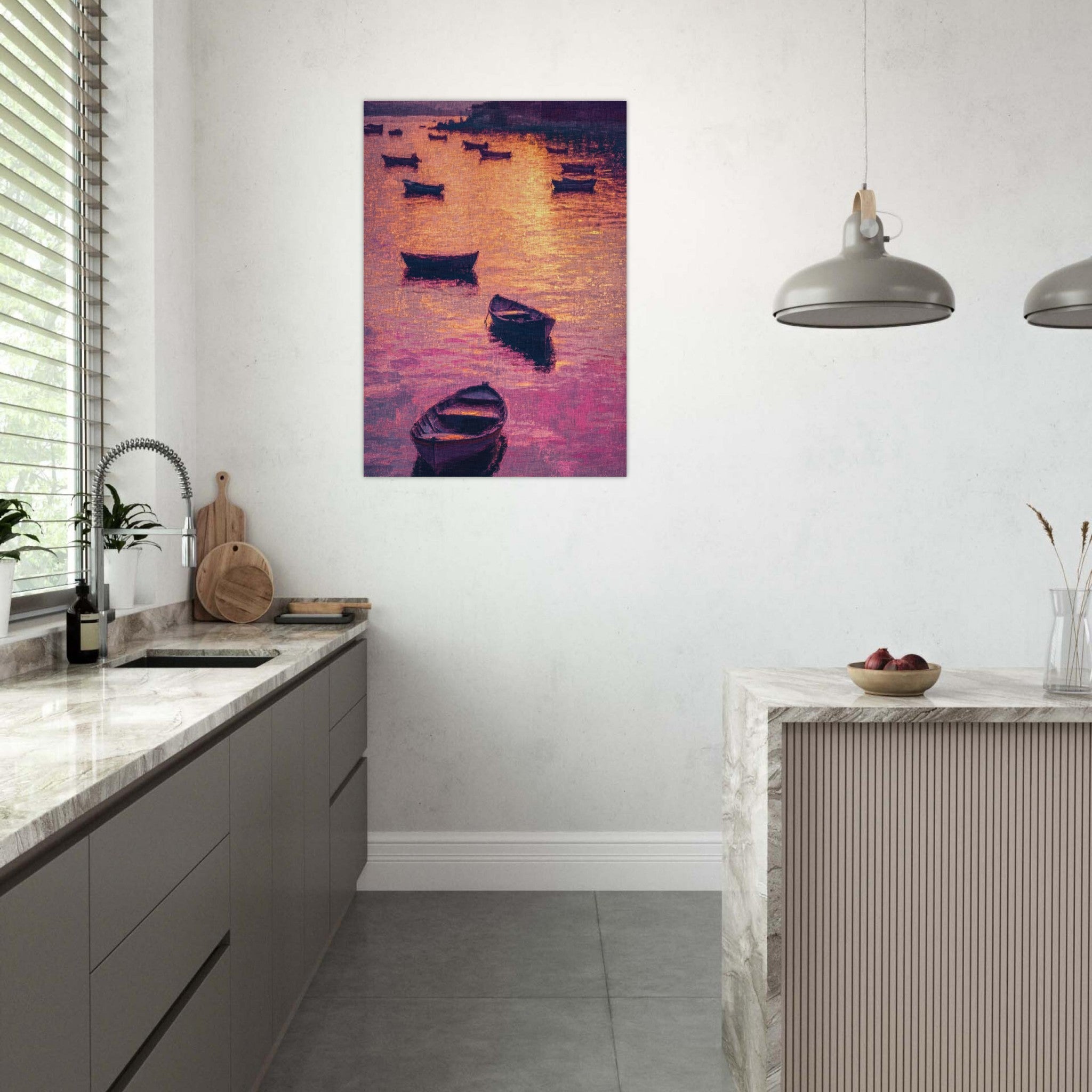 Aluminum Print Portrait - Boats at Dusk A harbor filled with gently rocky - Shop Ai Art WebShop - Digital Art online Store