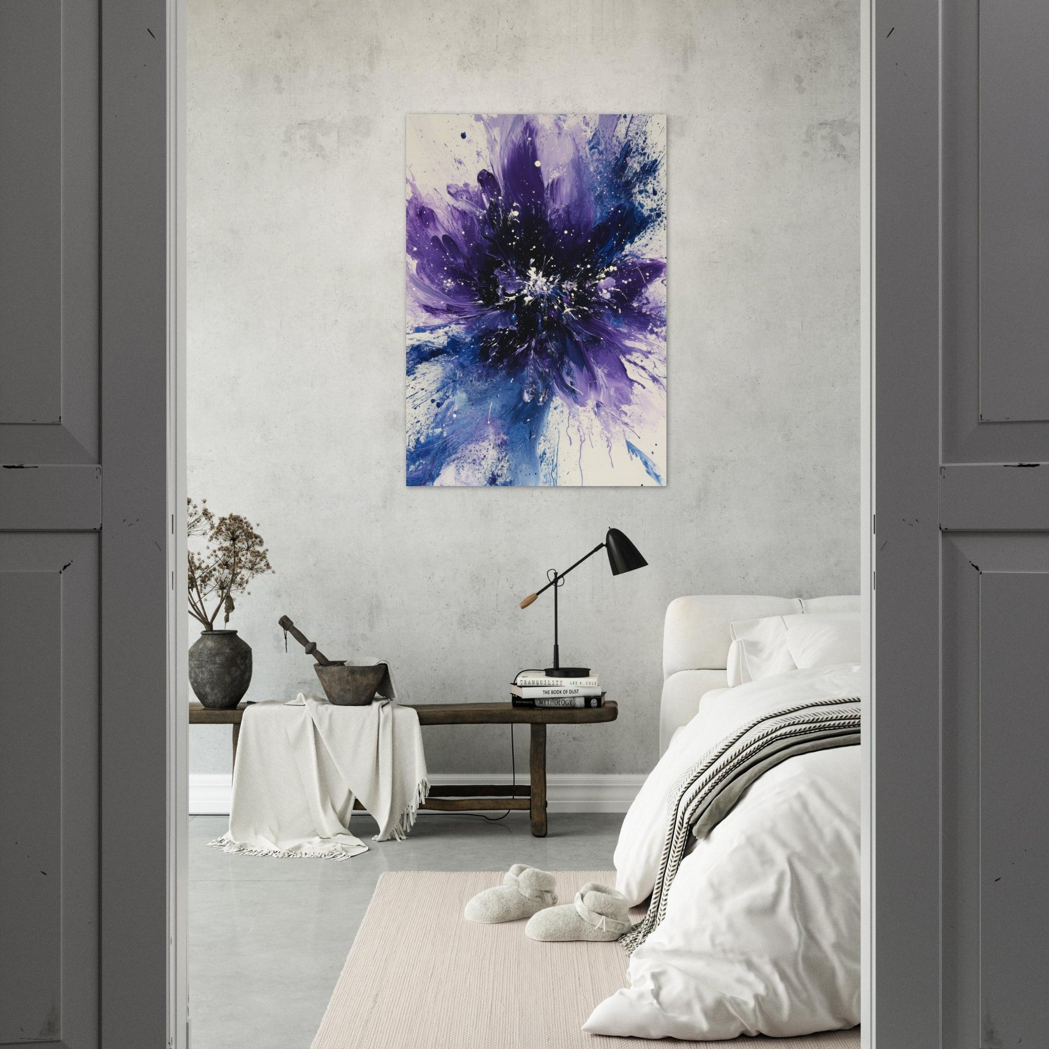Aluminum Print Portrait - Cosmic Bloom An abstract explosion of deep purple - Shop Ai Art WebShop - Digital Art online Store