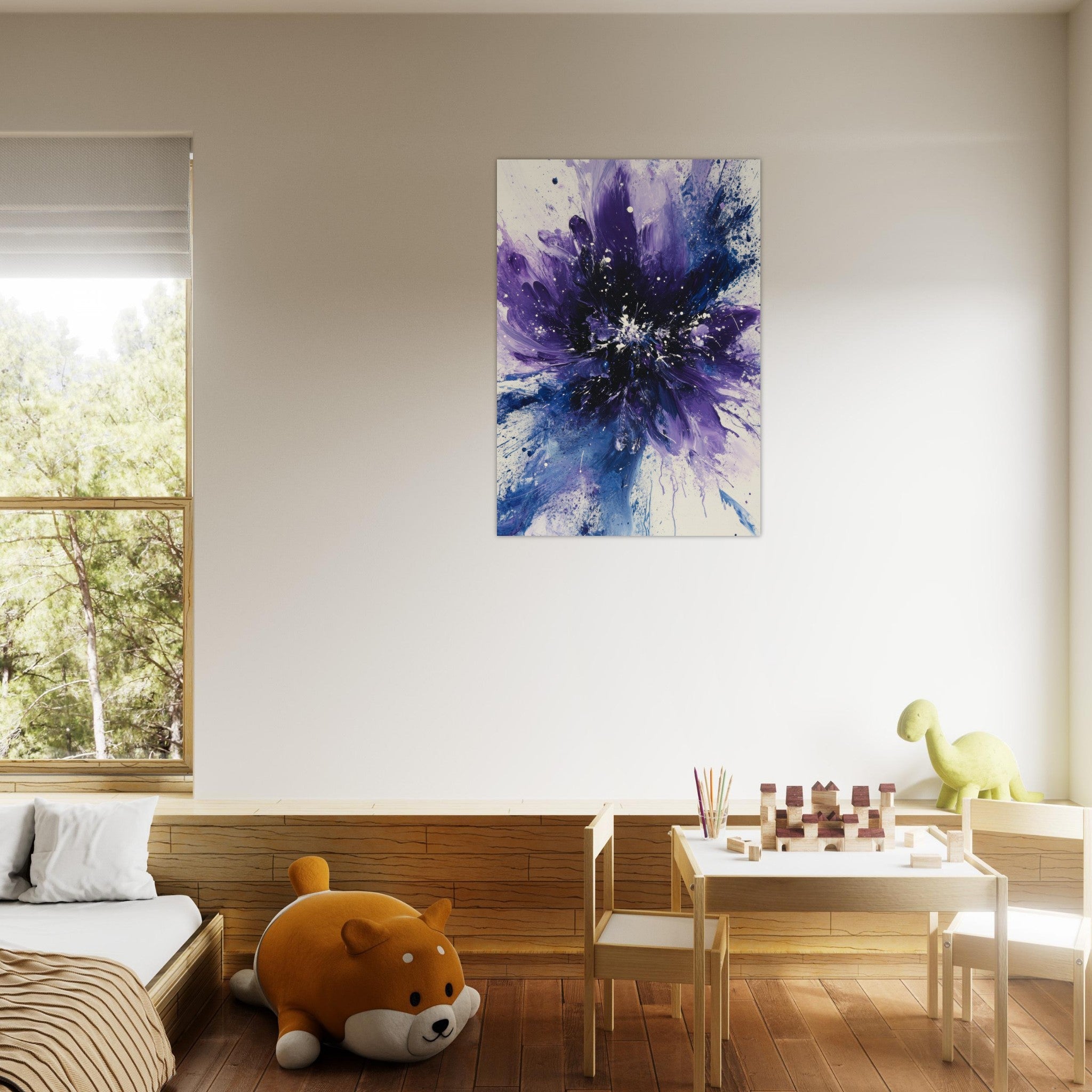 Aluminum Print Portrait - Cosmic Bloom An abstract explosion of deep purple - Shop Ai Art WebShop - Digital Art online Store