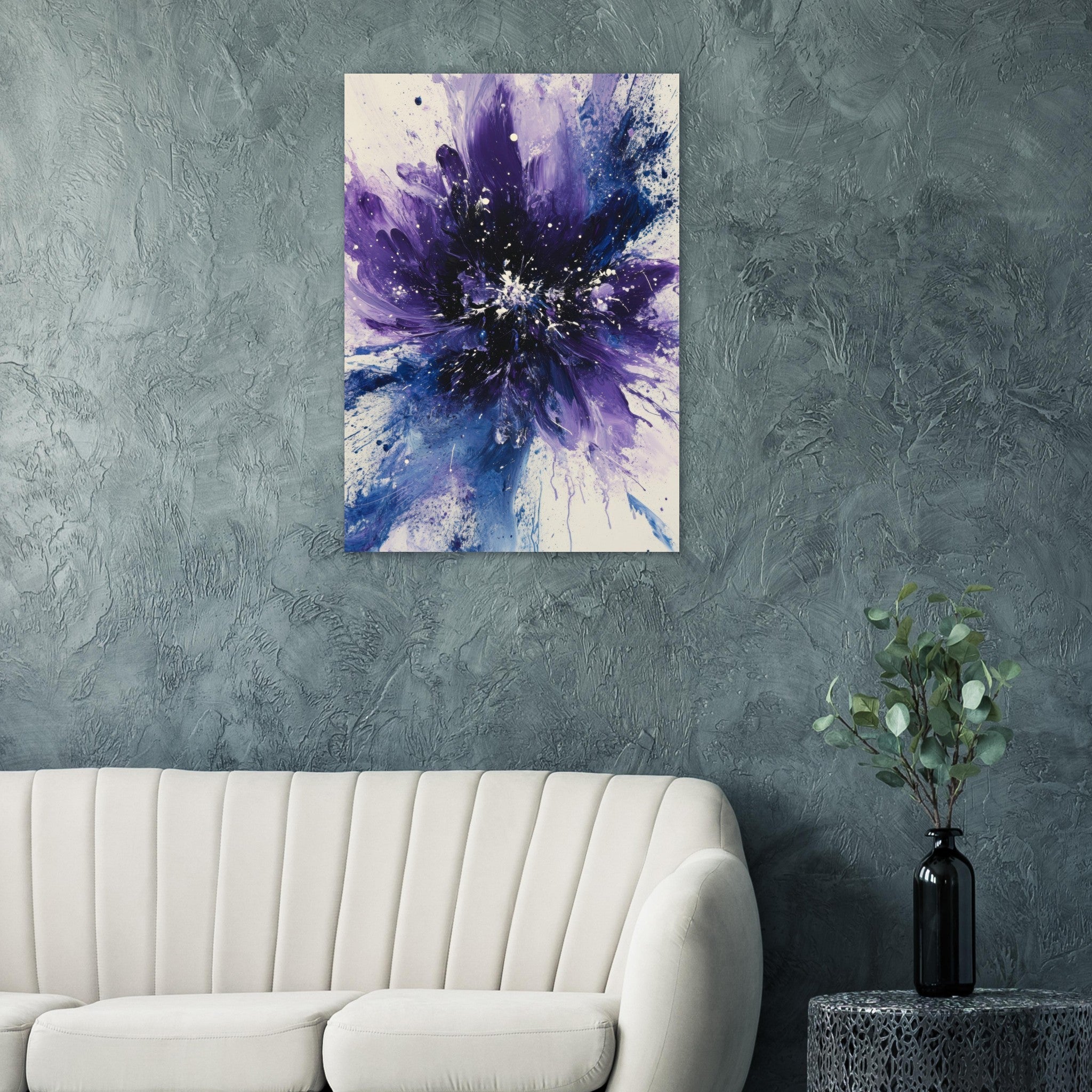 Aluminum Print Portrait - Cosmic Bloom An abstract explosion of deep purple - Shop Ai Art WebShop - Digital Art online Store