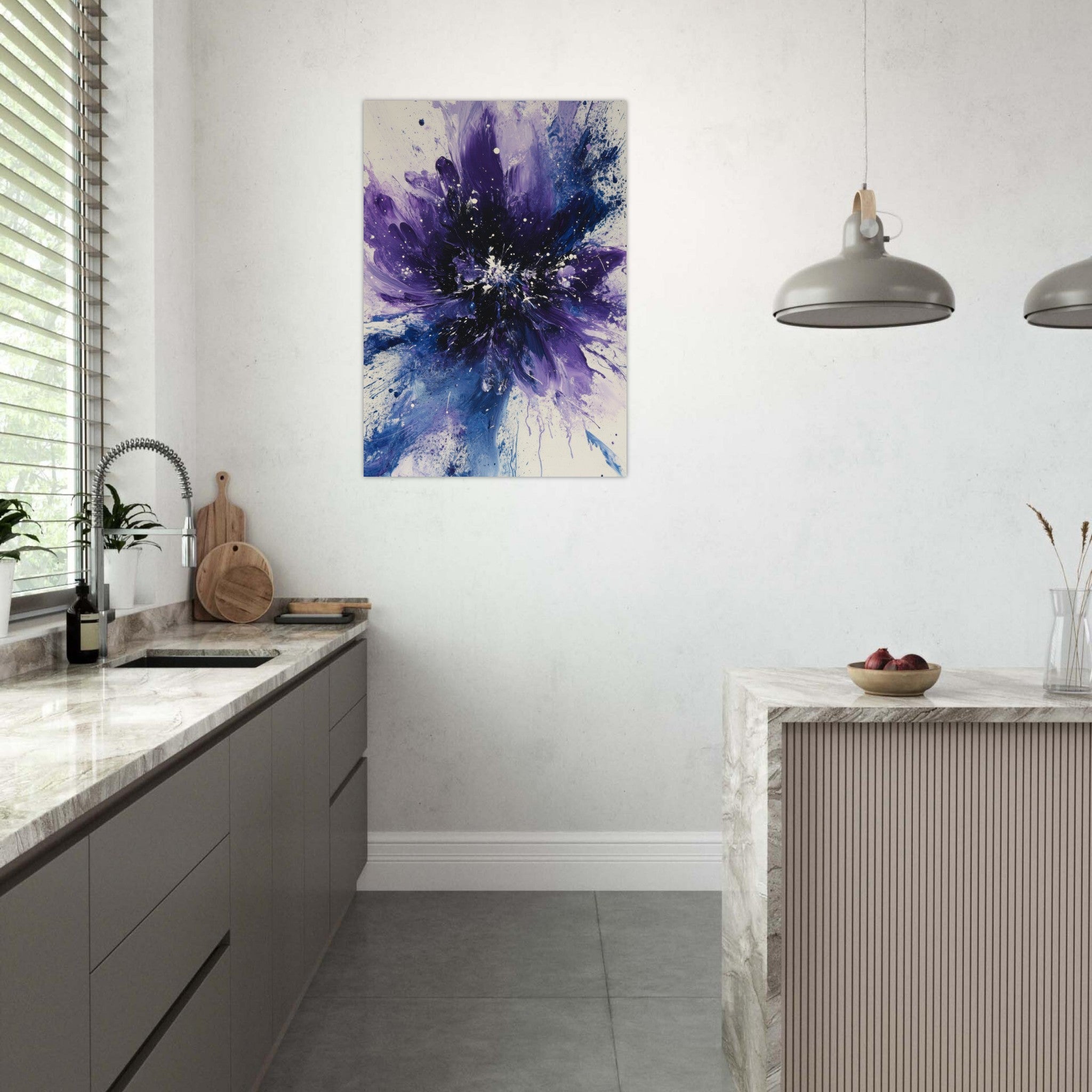 Aluminum Print Portrait - Cosmic Bloom An abstract explosion of deep purple - Shop Ai Art WebShop - Digital Art online Store