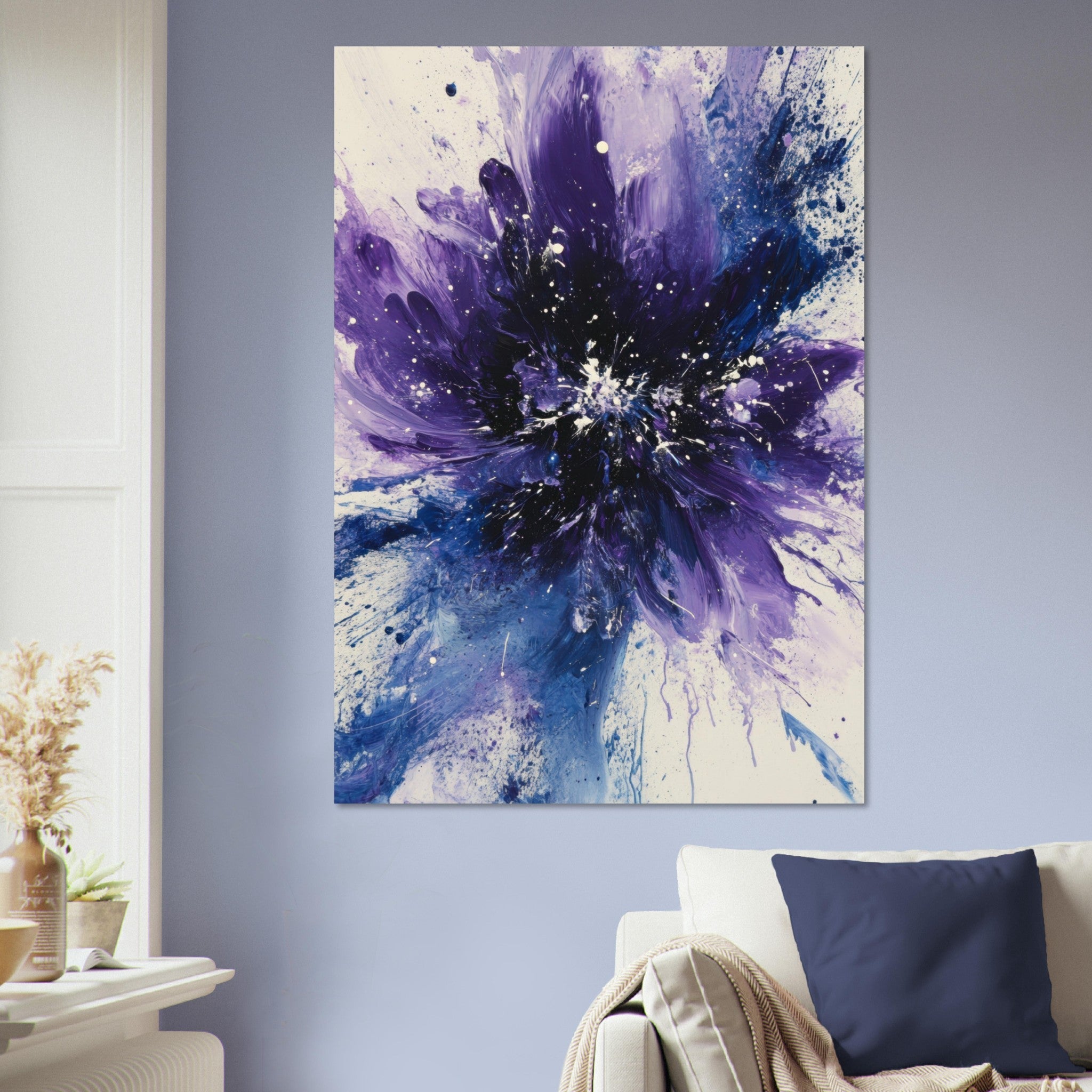 Aluminum Print Portrait - Cosmic Bloom An abstract explosion of deep purple - Shop Ai Art WebShop - Digital Art online Store
