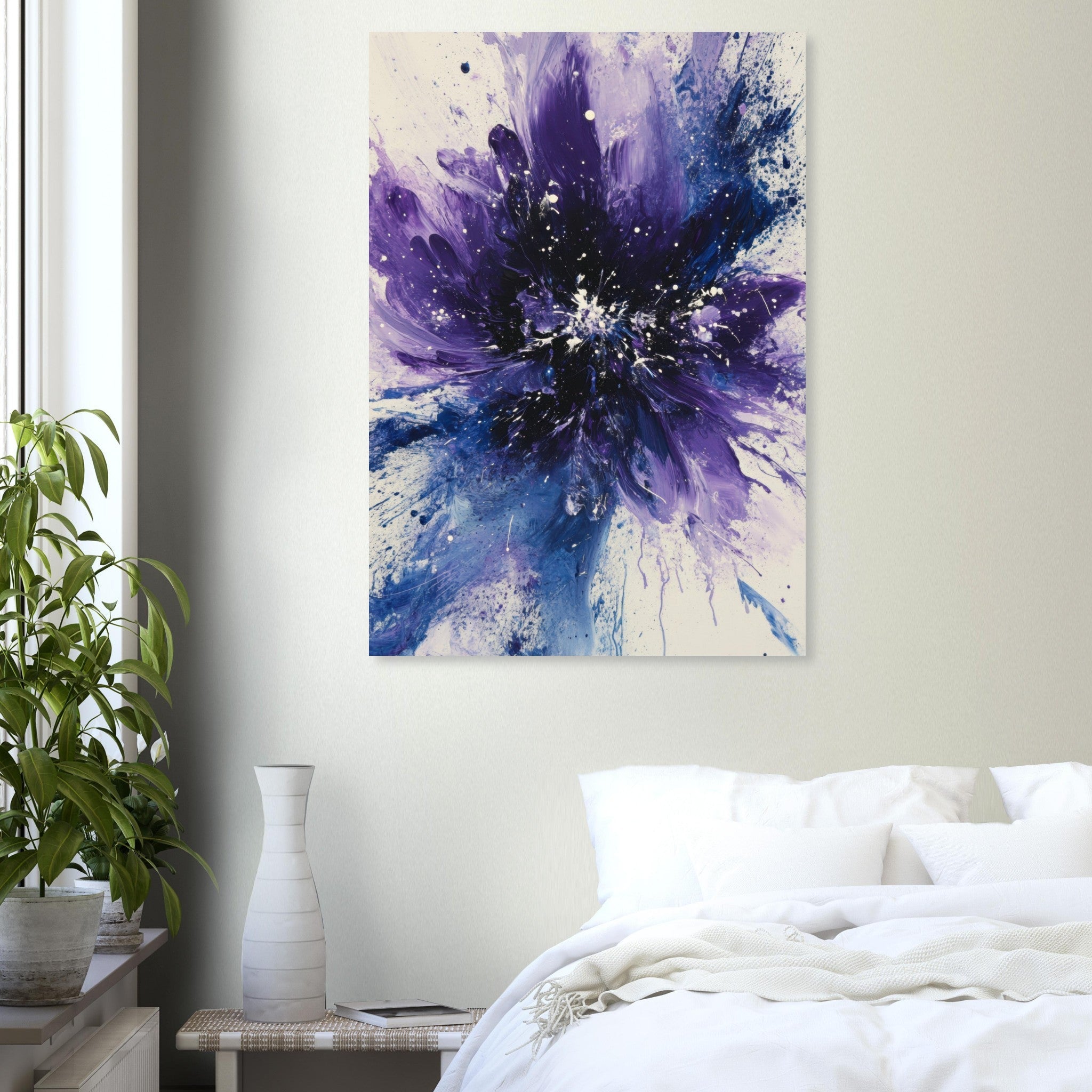 Aluminum Print Portrait - Cosmic Bloom An abstract explosion of deep purple - Shop Ai Art WebShop - Digital Art online Store