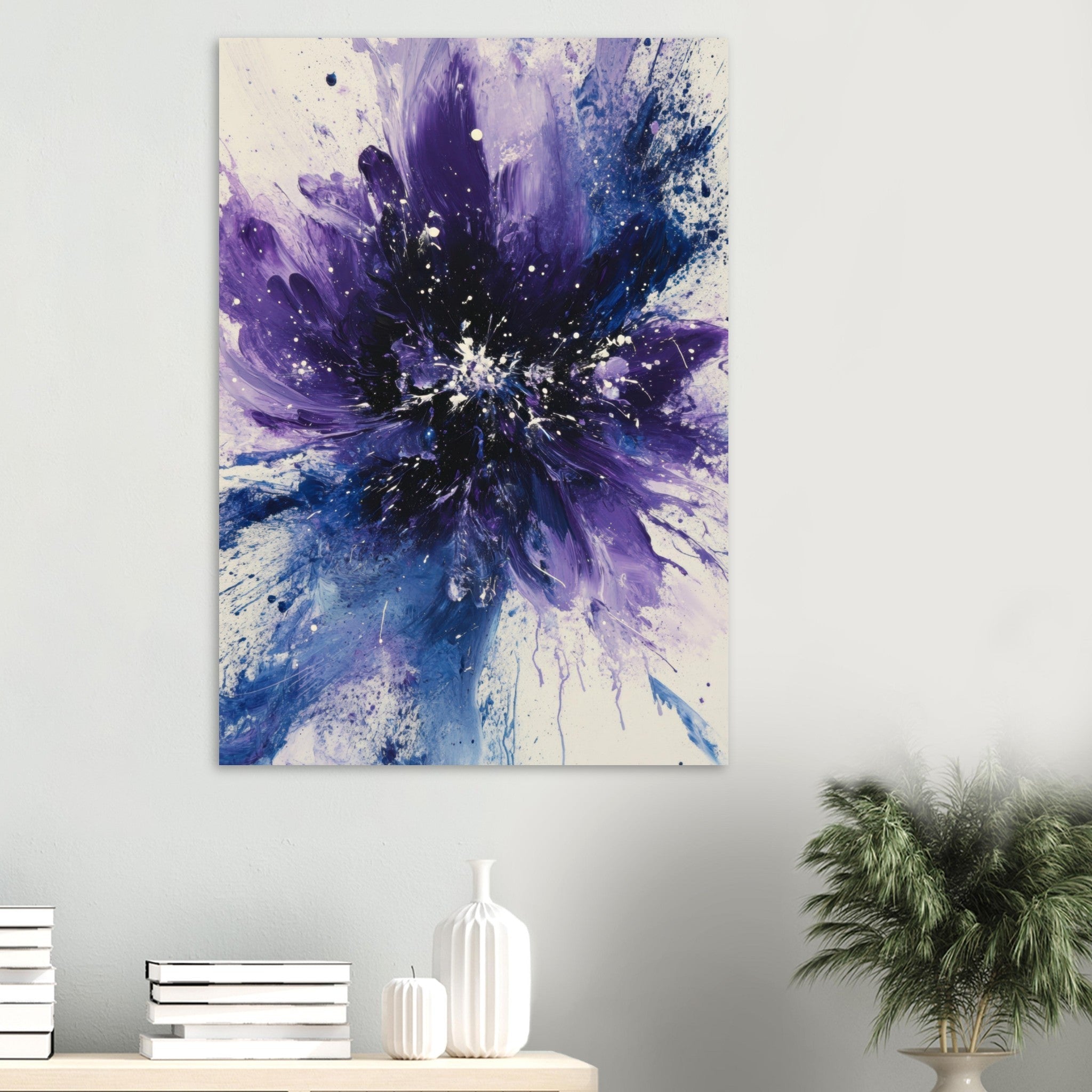 Aluminum Print Portrait - Cosmic Bloom An abstract explosion of deep purple - Shop Ai Art WebShop - Digital Art online Store