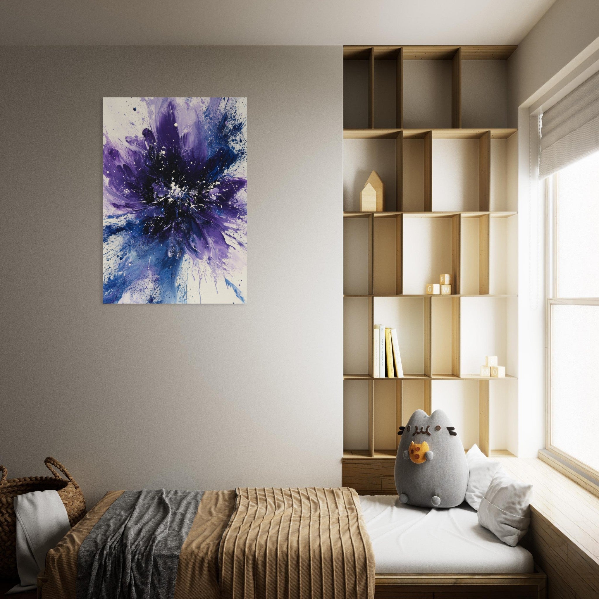 Aluminum Print Portrait - Cosmic Bloom An abstract explosion of deep purple - Shop Ai Art WebShop - Digital Art online Store