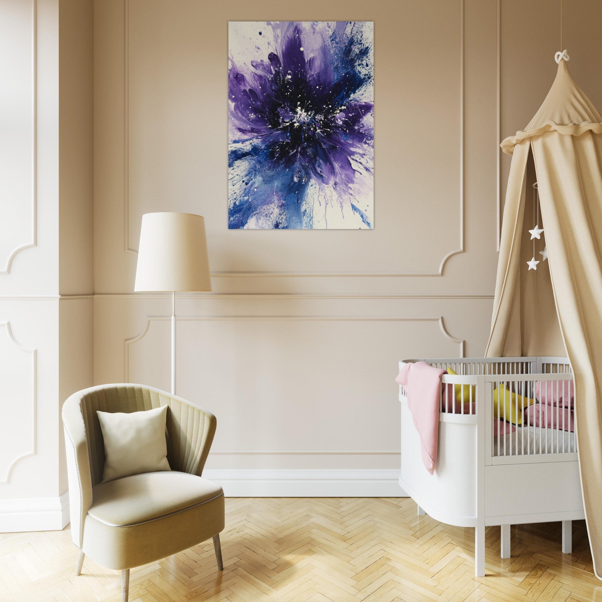 Aluminum Print Portrait - Cosmic Bloom An abstract explosion of deep purple - Shop Ai Art WebShop - Digital Art online Store