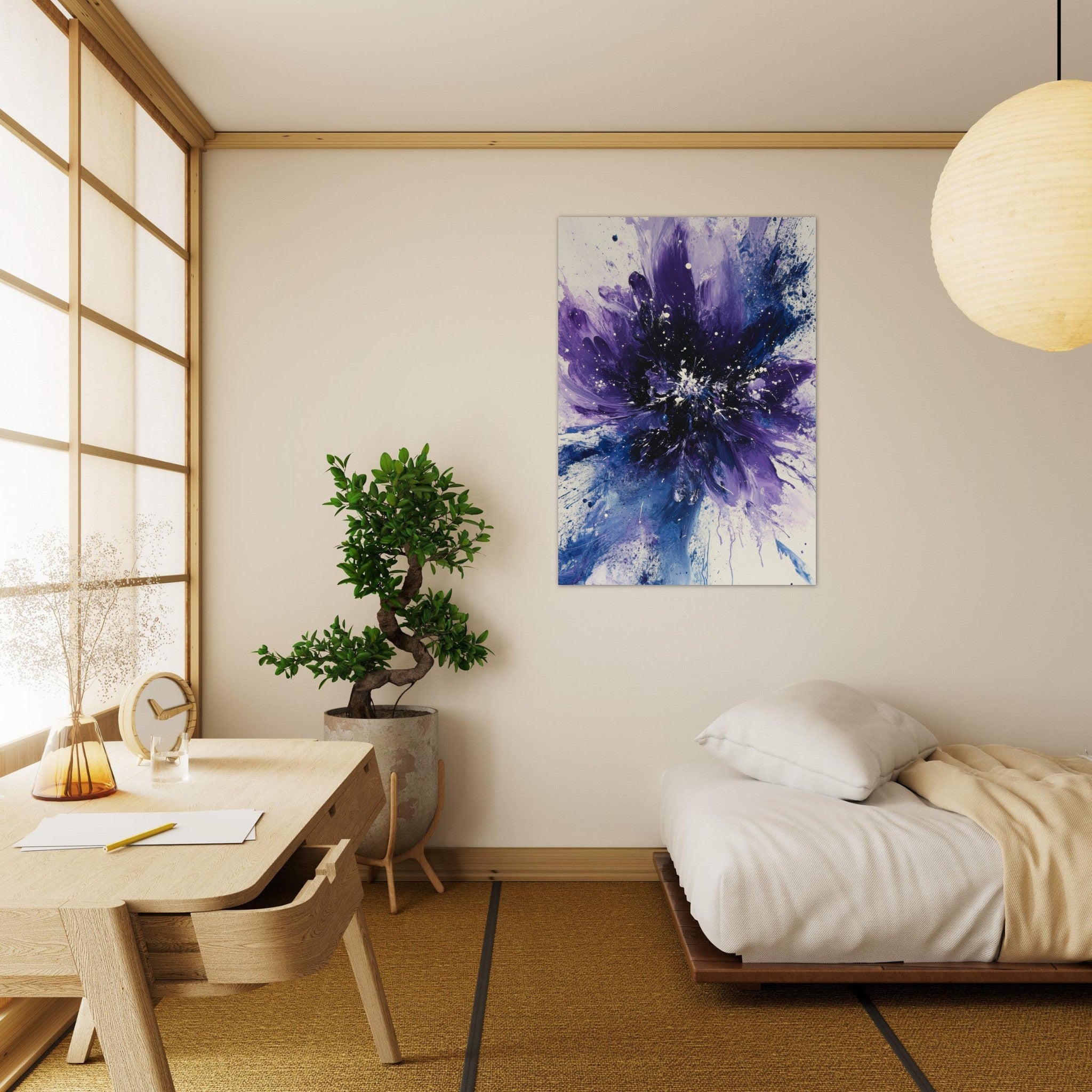 Aluminum Print Portrait - Cosmic Bloom An abstract explosion of deep purple - Shop Ai Art WebShop - Digital Art online Store