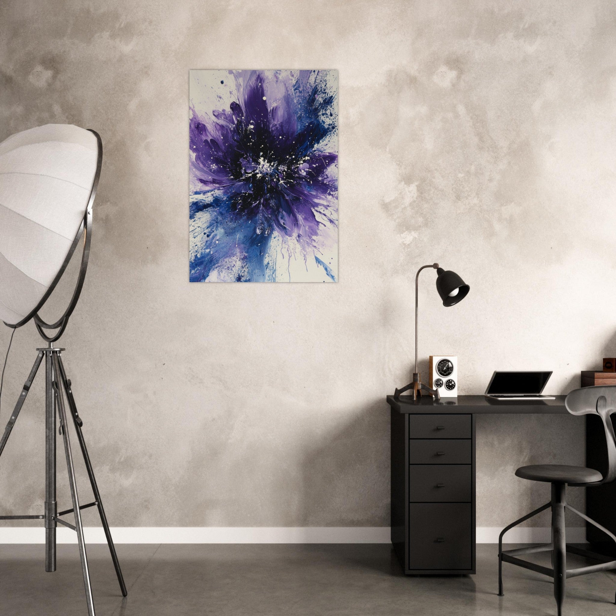 Aluminum Print Portrait - Cosmic Bloom An abstract explosion of deep purple - Shop Ai Art WebShop - Digital Art online Store
