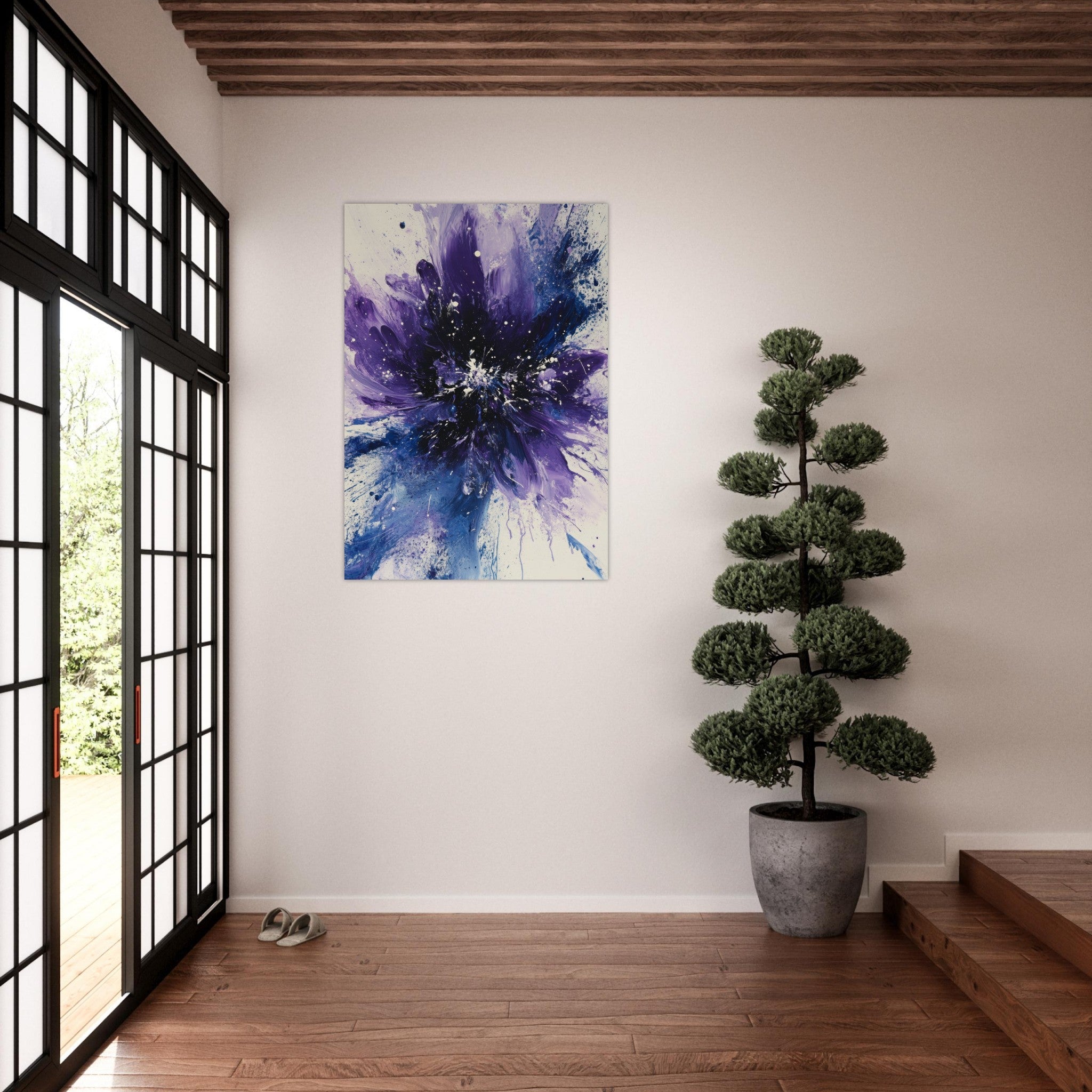 Aluminum Print Portrait - Cosmic Bloom An abstract explosion of deep purple - Shop Ai Art WebShop - Digital Art online Store