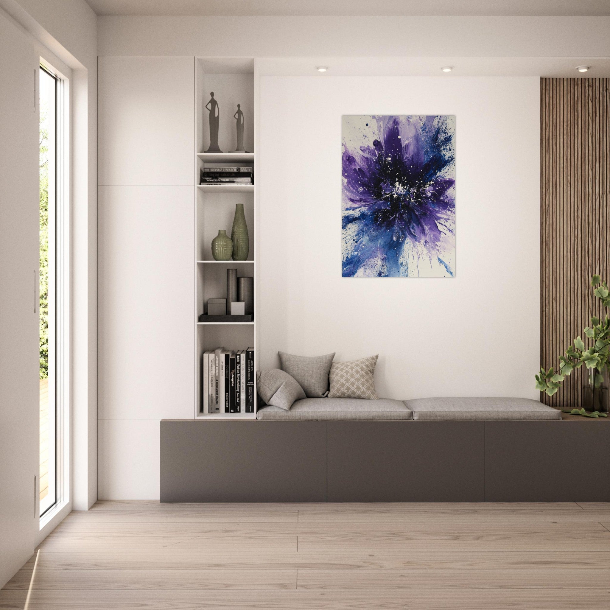 Aluminum Print Portrait - Cosmic Bloom An abstract explosion of deep purple - Shop Ai Art WebShop - Digital Art online Store