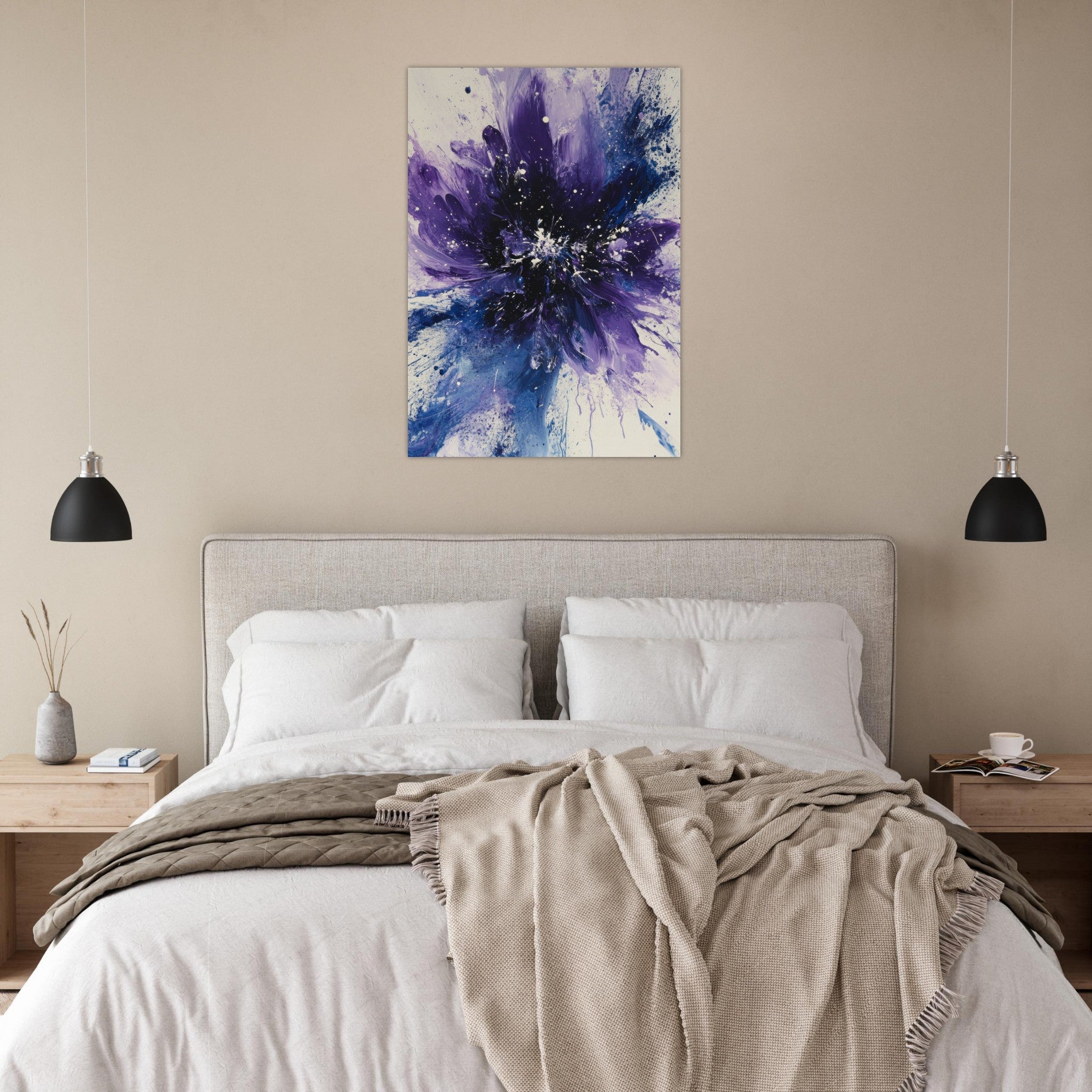 Aluminum Print Portrait - Cosmic Bloom An abstract explosion of deep purple - Shop Ai Art WebShop - Digital Art online Store