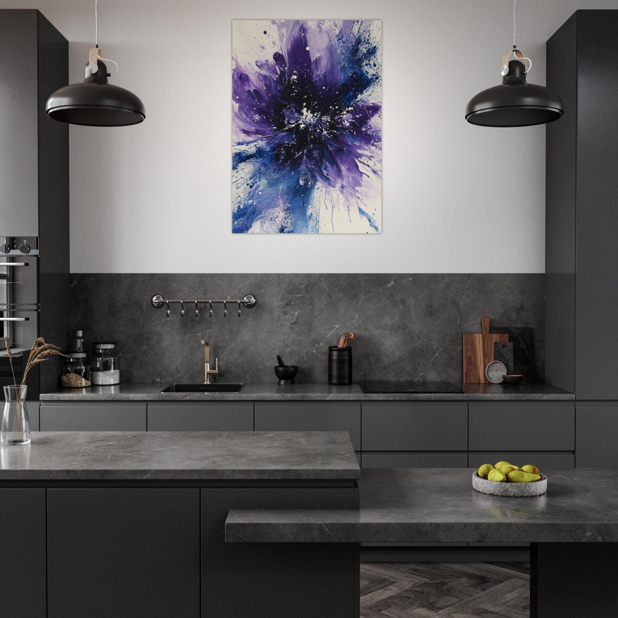 Aluminum Print Portrait - Cosmic Bloom An abstract explosion of deep purple - Shop Ai Art WebShop - Digital Art online Store