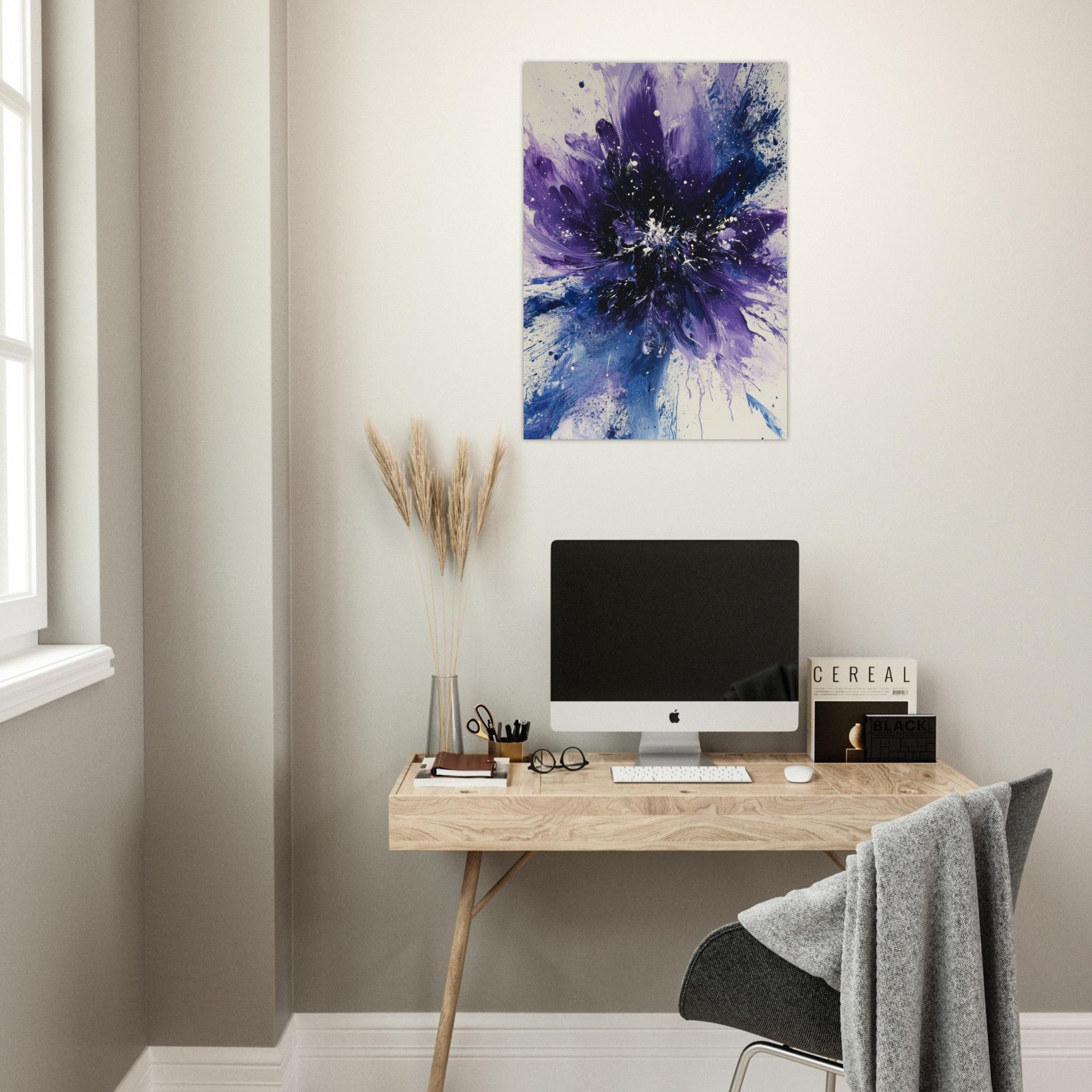 Aluminum Print Portrait - Cosmic Bloom An abstract explosion of deep purple - Shop Ai Art WebShop - Digital Art online Store
