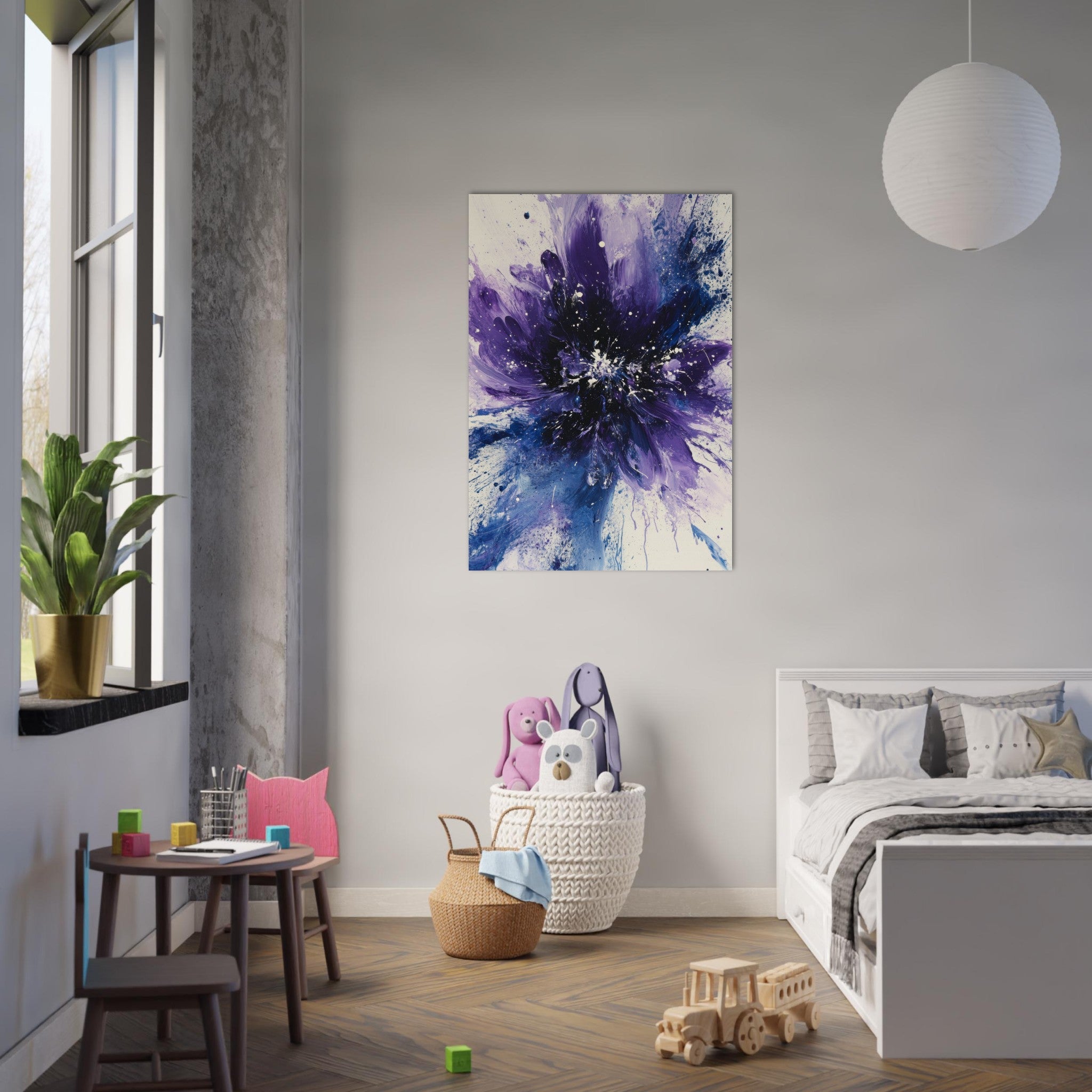 Aluminum Print Portrait - Cosmic Bloom An abstract explosion of deep purple - Shop Ai Art WebShop - Digital Art online Store
