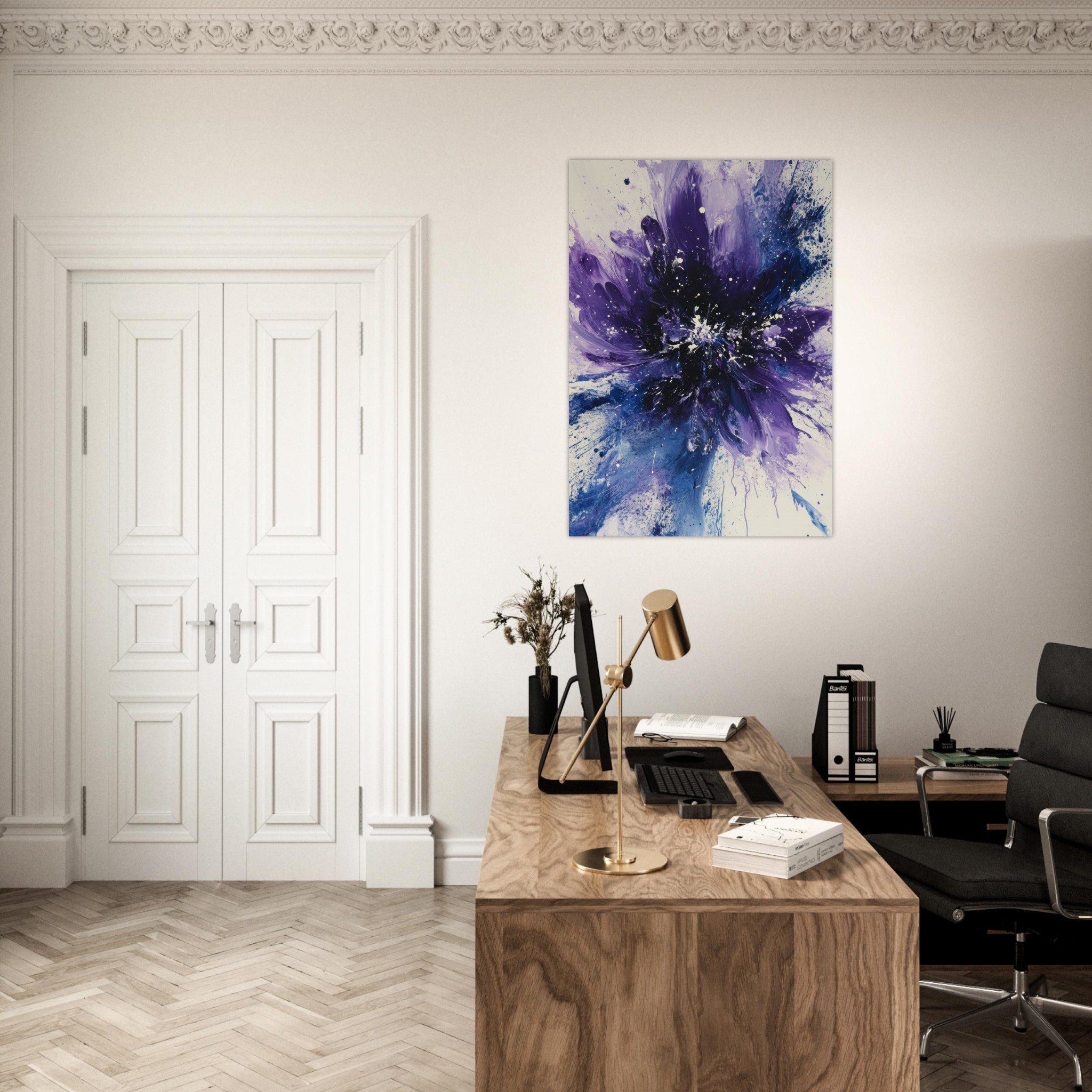 Aluminum Print Portrait - Cosmic Bloom An abstract explosion of deep purple - Shop Ai Art WebShop - Digital Art online Store