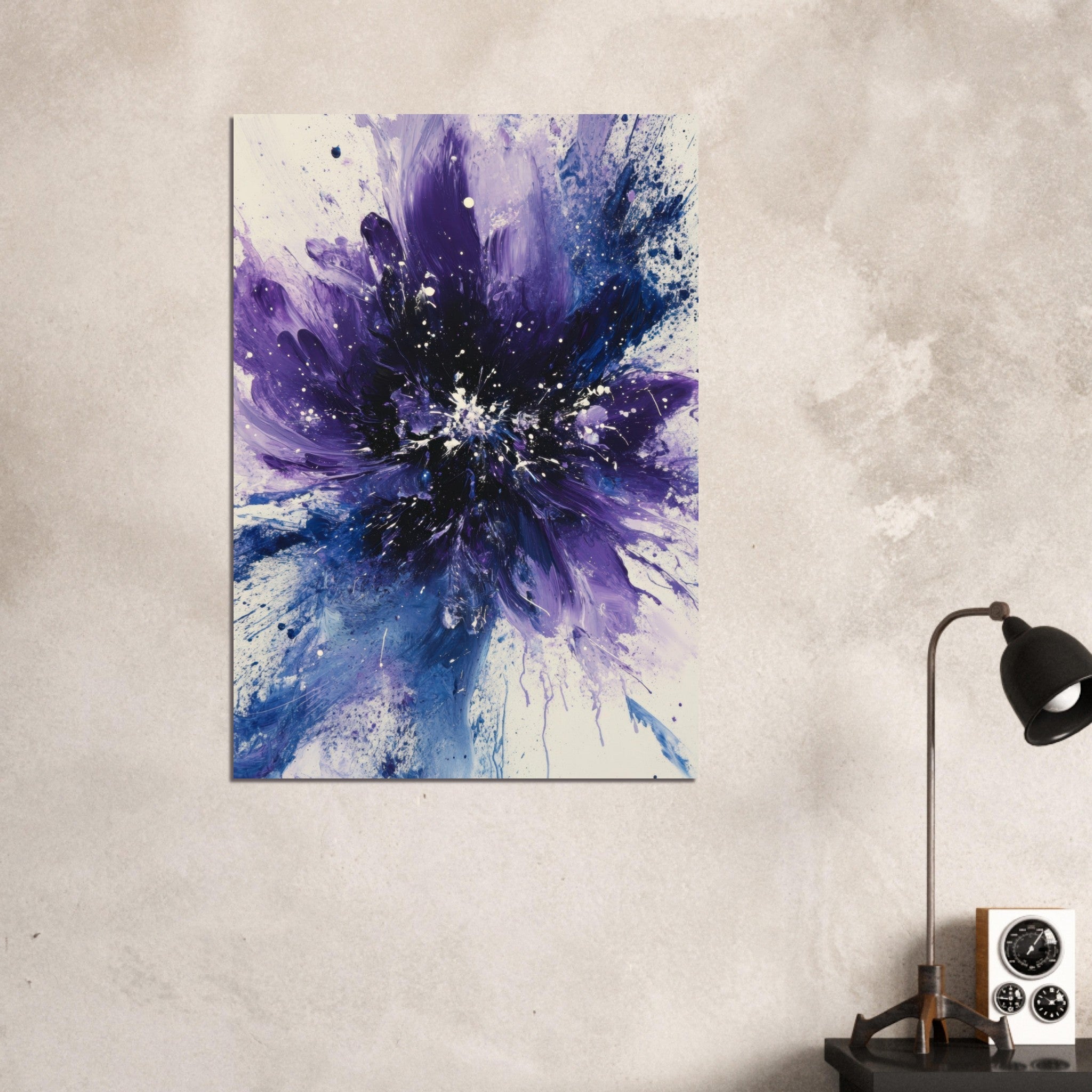 Aluminum Print Portrait - Cosmic Bloom An abstract explosion of deep purple - Shop Ai Art WebShop - Digital Art online Store