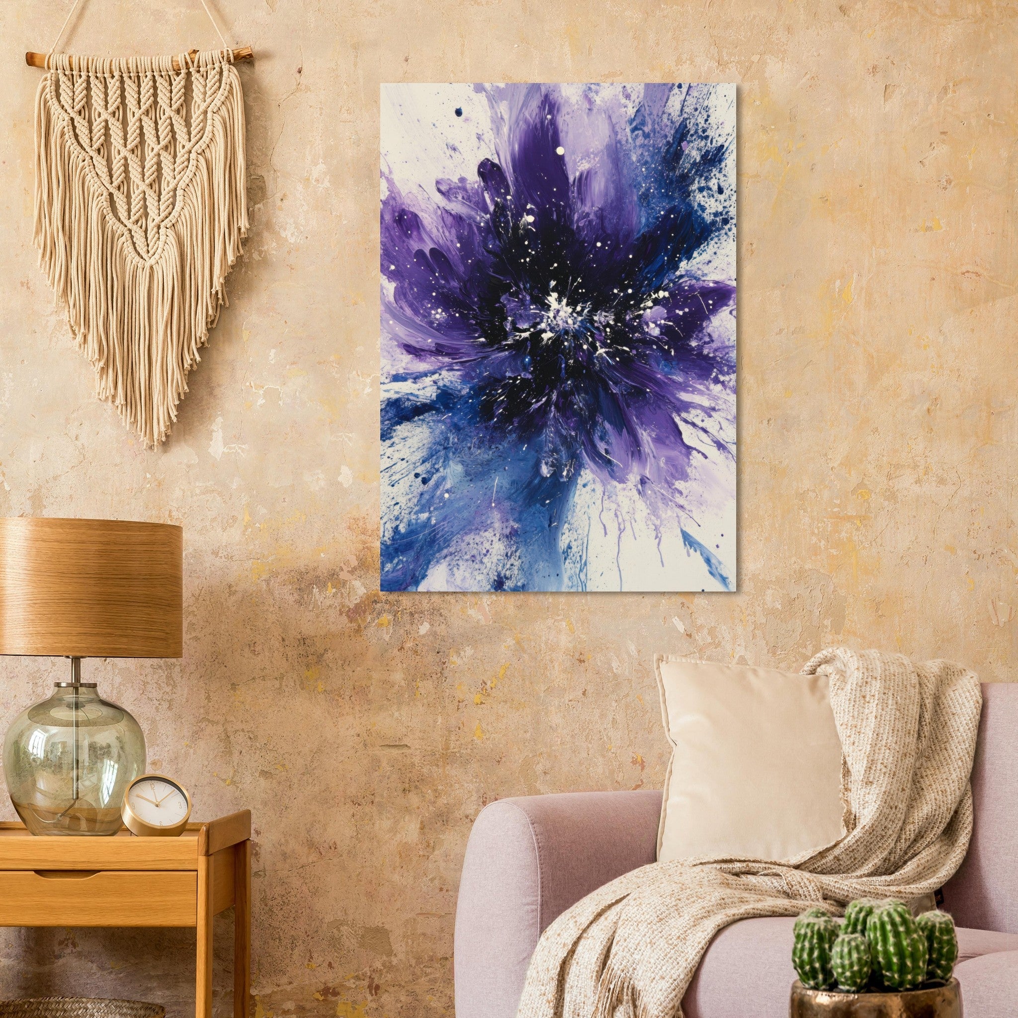 Aluminum Print Portrait - Cosmic Bloom An abstract explosion of deep purple - Shop Ai Art WebShop - Digital Art online Store