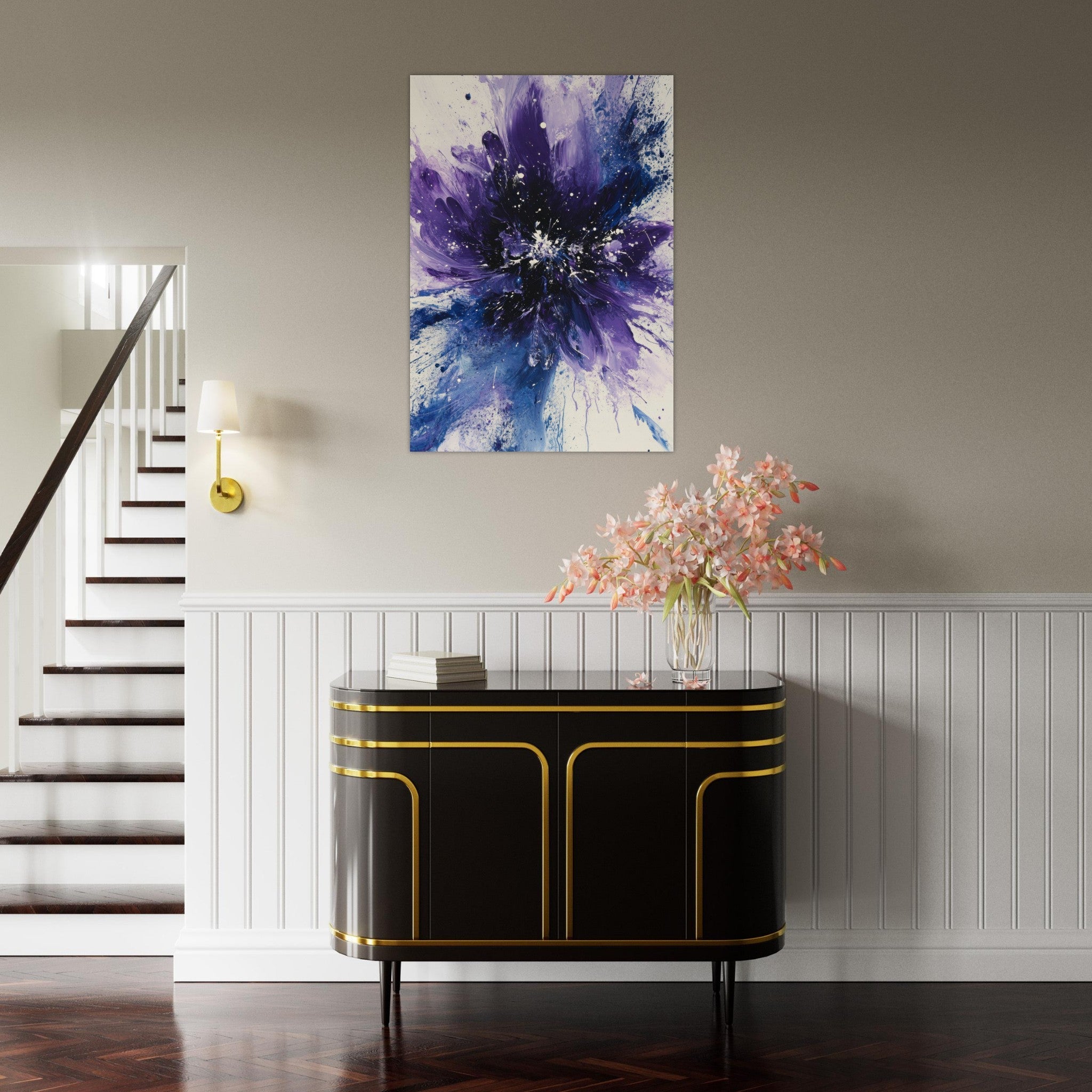 Aluminum Print Portrait - Cosmic Bloom An abstract explosion of deep purple - Shop Ai Art WebShop - Digital Art online Store